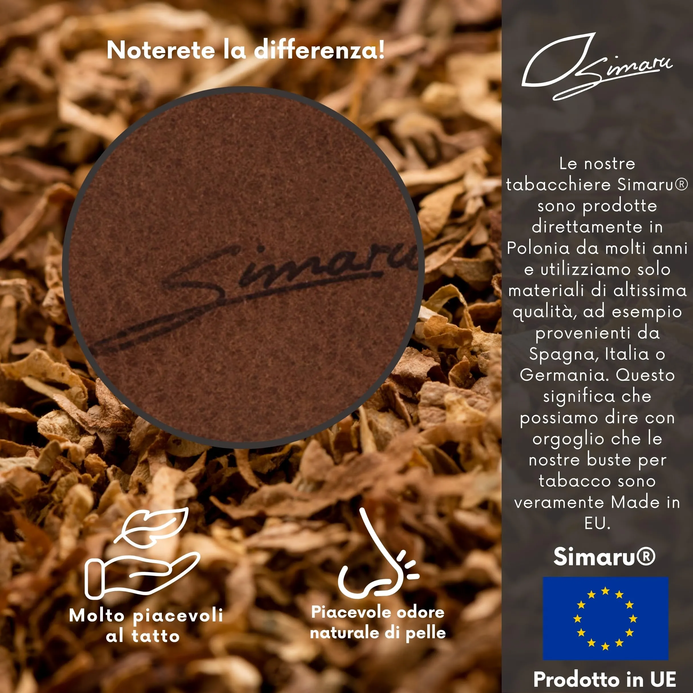 Simaru Porta Tabacco in Vera Pelle Marrone chiaro con Scomparti per Cartine, Filtri e Accendino - immagine 3