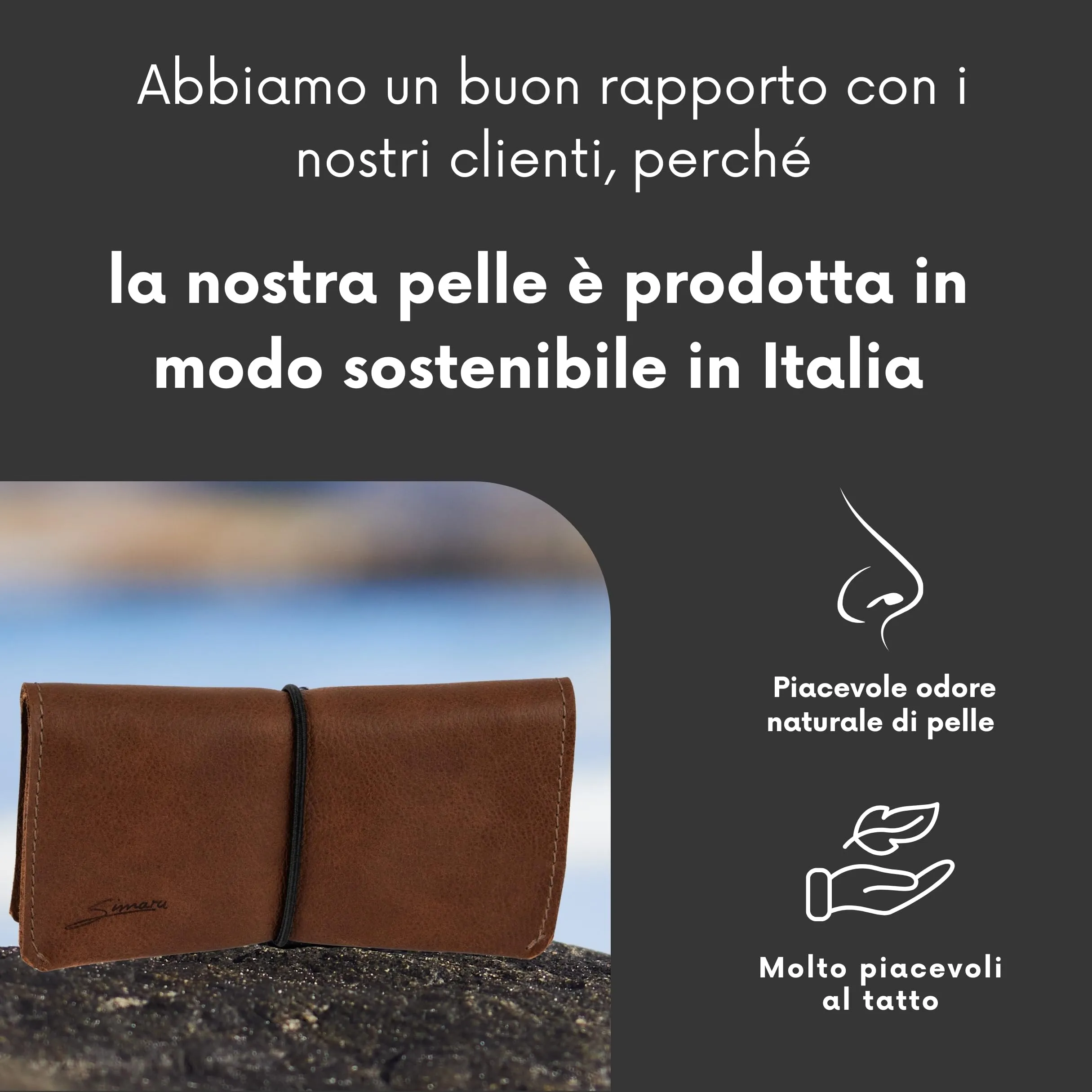 Simaru Porta Tabacco in Vera Pelle Marrone chiaro con Scomparti per Cartine, Filtri e Accendino - immagine 4