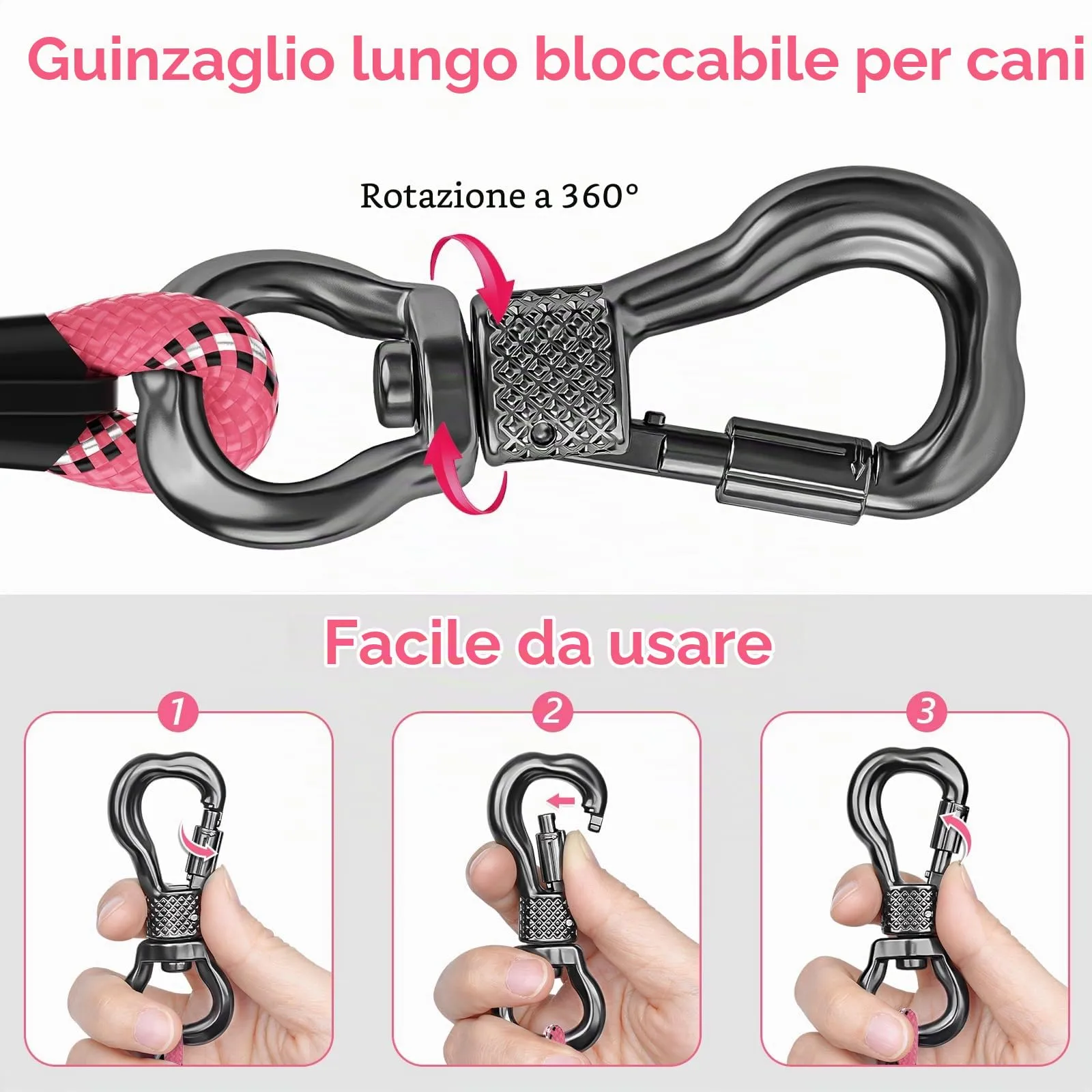 X XBEN Guinzaglio Addestramento per Cani, 10M x 8mm, Nylon con Gancio di Sicurezza e Maniglia Imbottita - immagine 2