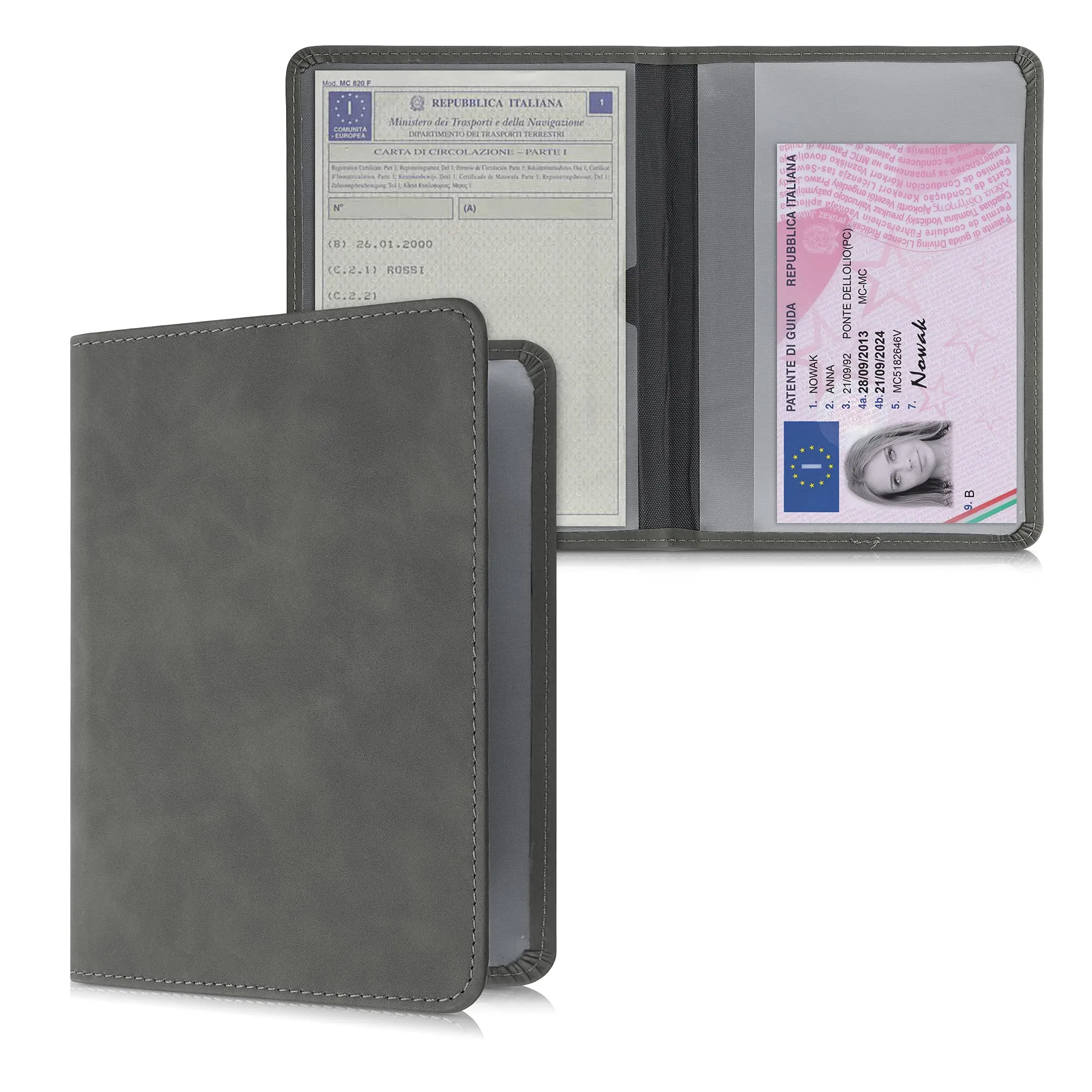 kwmobile Custodia in Pelle Nabuk per Libretto di Circolazione e Patente, Grigio Scuro - immagine 1