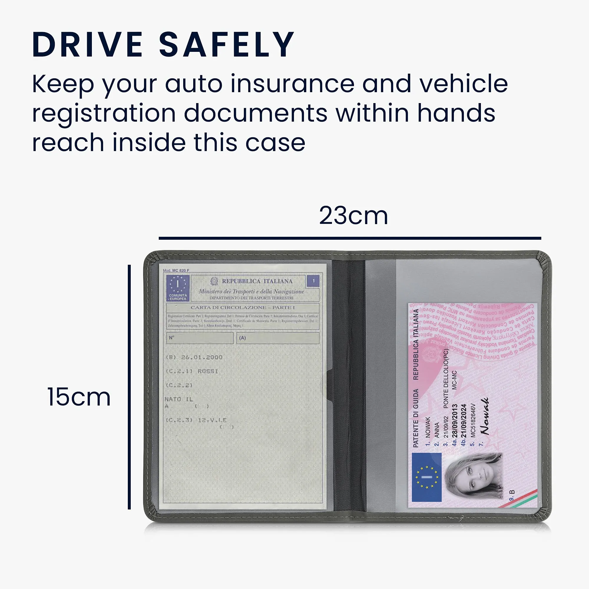 kwmobile Custodia in Pelle Nabuk per Libretto di Circolazione e Patente, Grigio Scuro - immagine 4