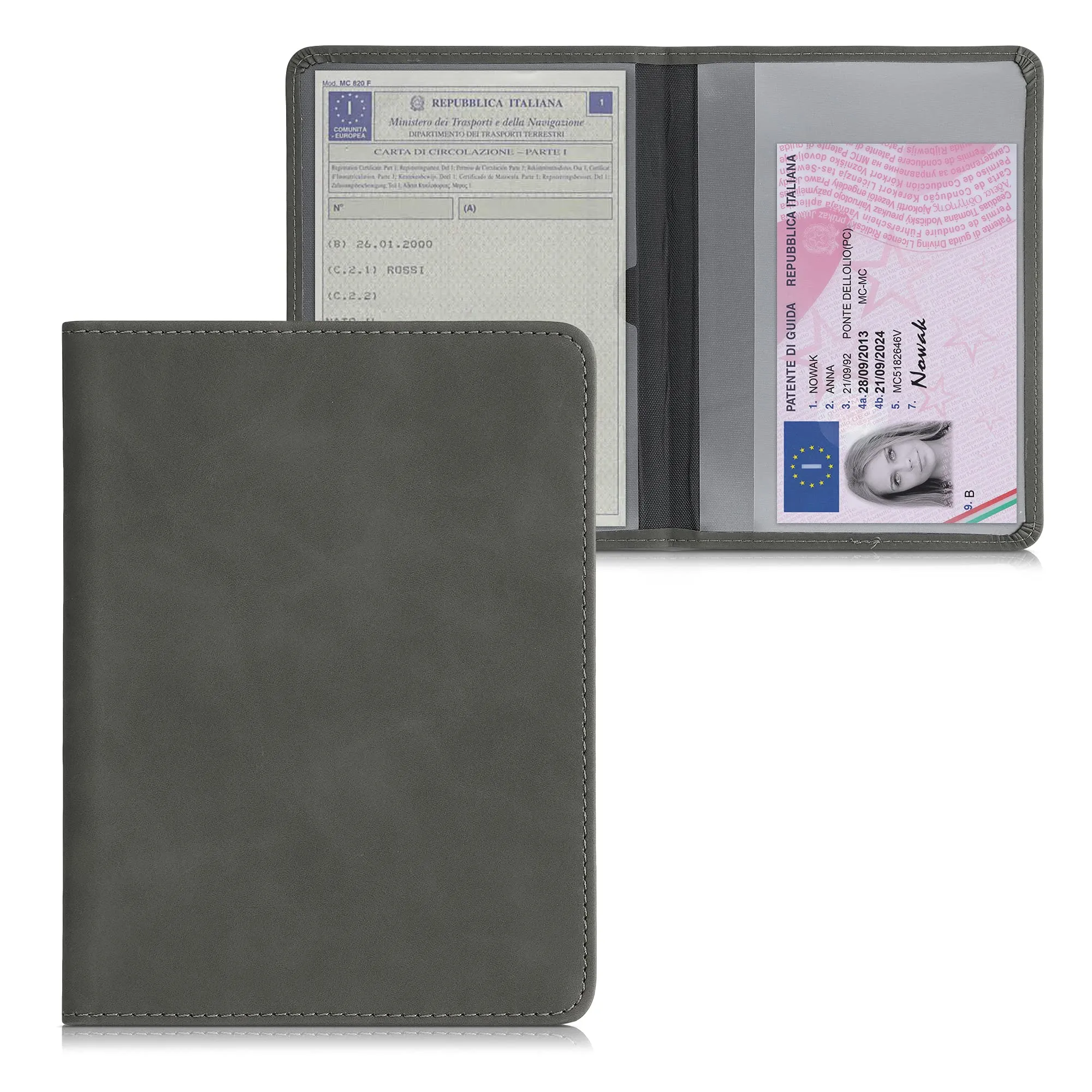 kwmobile Custodia in Pelle Nabuk per Libretto di Circolazione e Patente, Grigio Scuro - immagine 7
