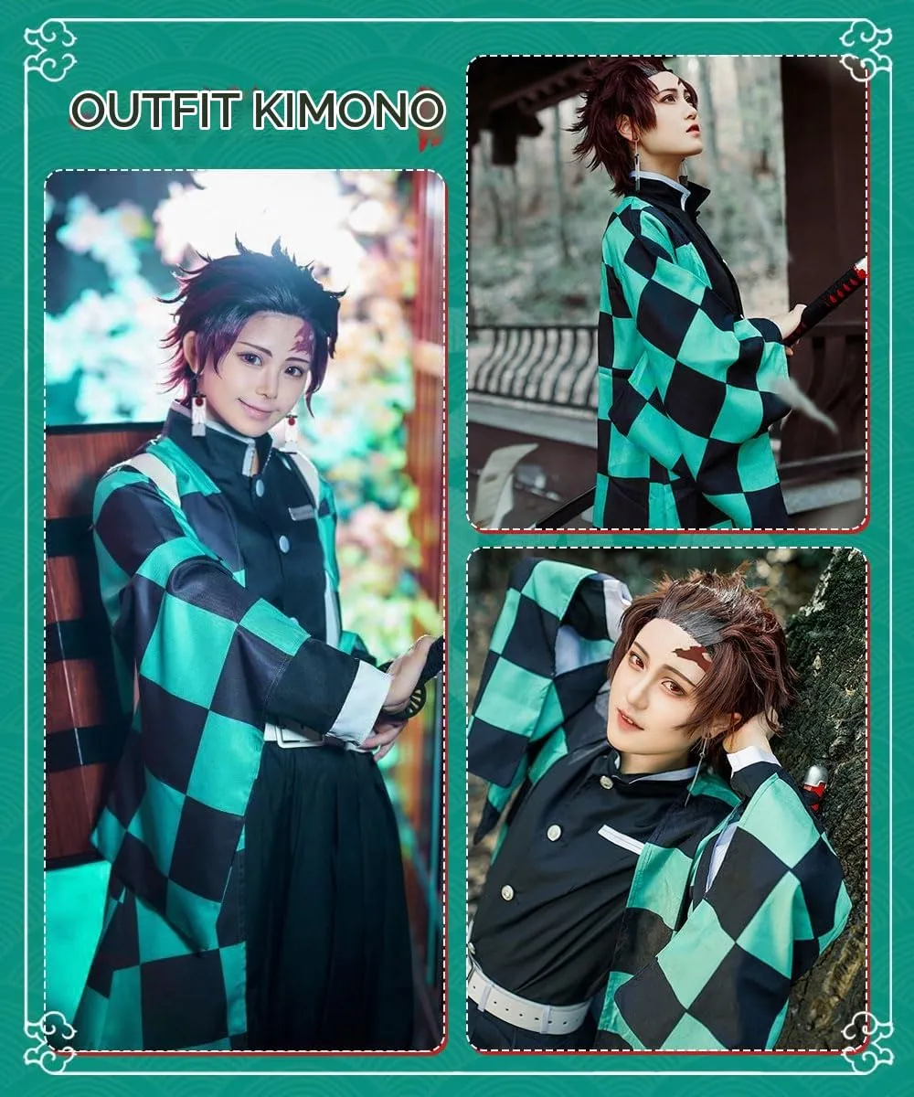 YYDSXK Cosplay Costume Tanjirou Set Kimono e Mantello per Bambini - immagine 5