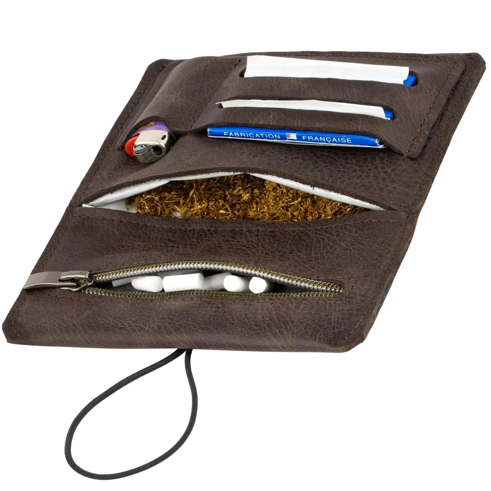 Simaru Porta Tabacco in Vera Pelle per Cartine, Filtri e Accendino, 15.5x8x1 cm - immagine 1