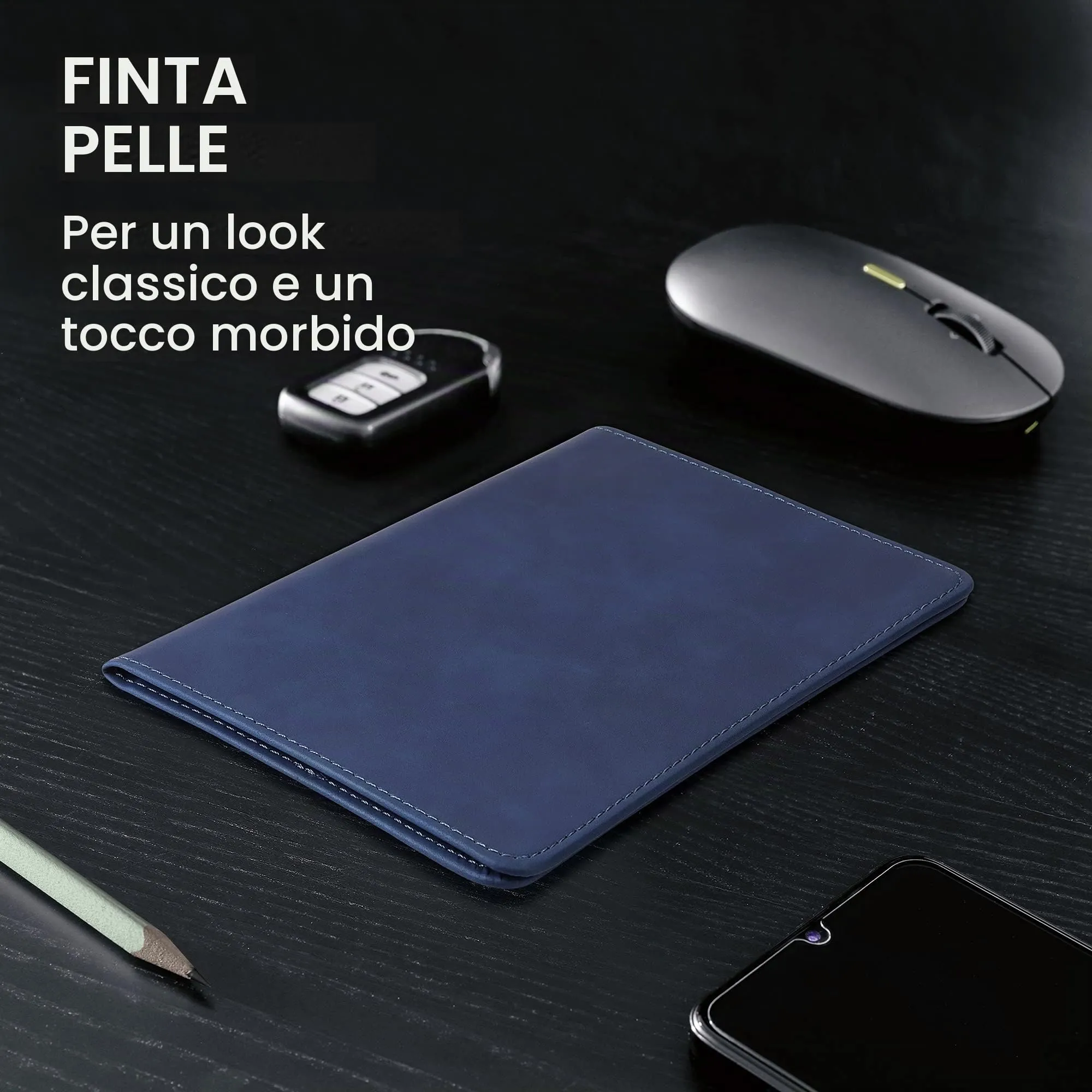 kwmobile Custodia Pelle Nabuk per Libretto Circolazione Auto e Patente, Blu Scuro - immagine 3