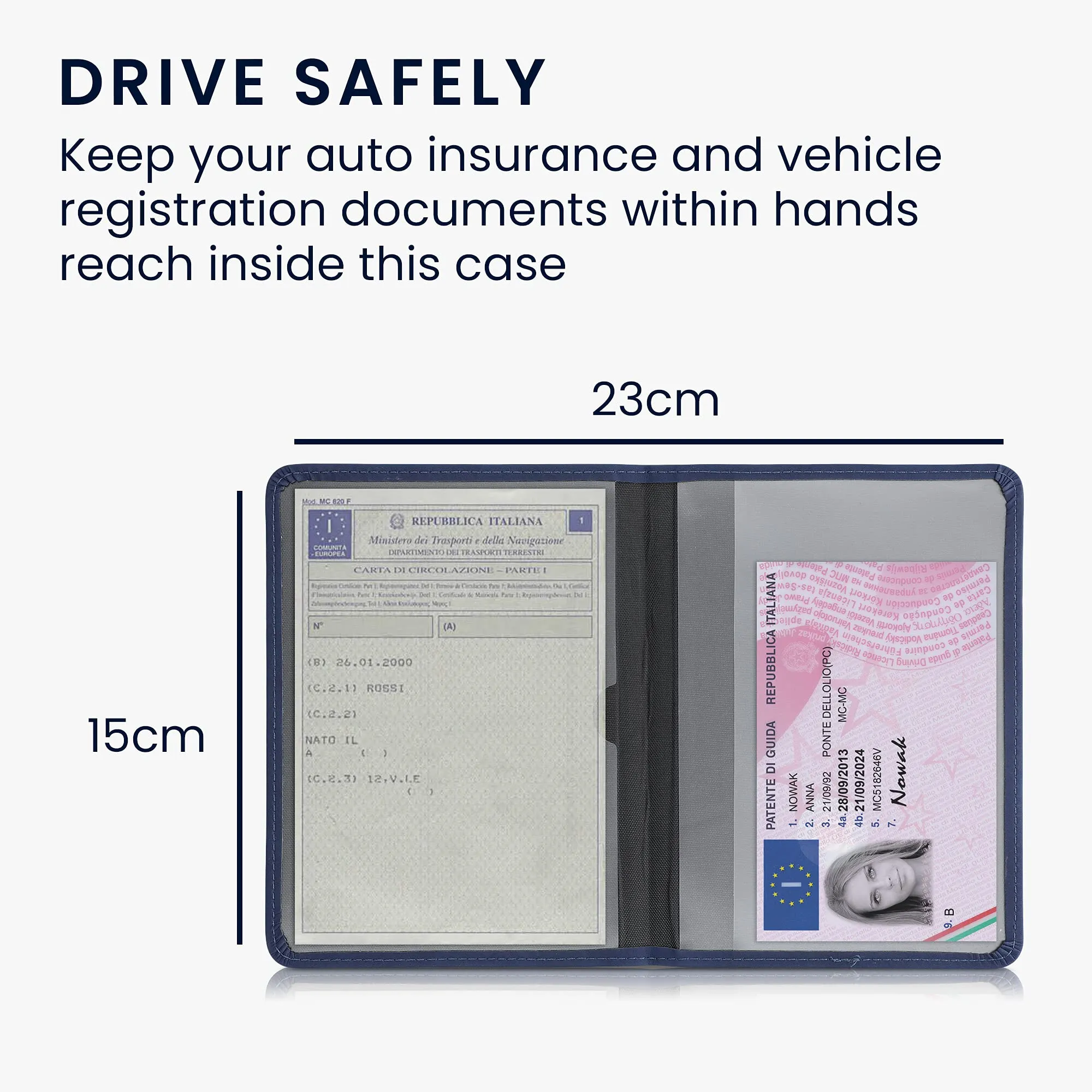 kwmobile Custodia Pelle Nabuk per Libretto Circolazione Auto e Patente, Blu Scuro - immagine 4