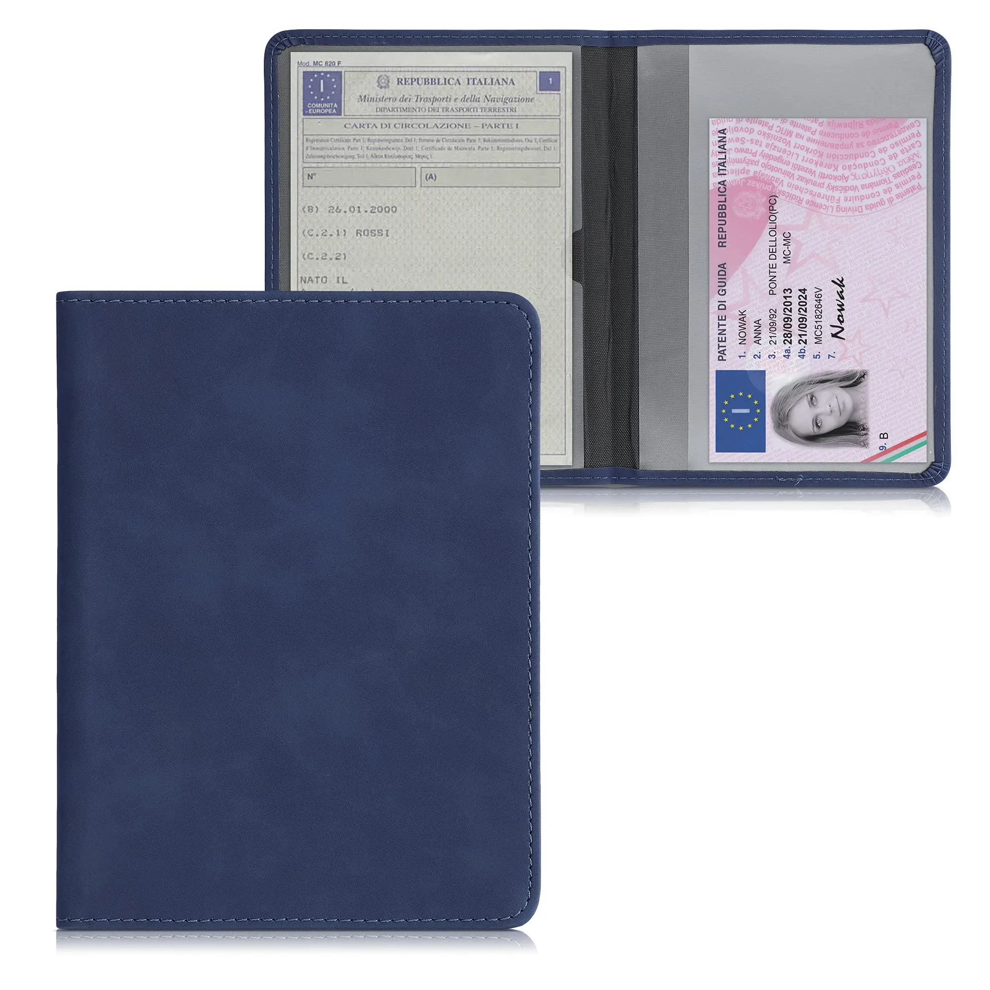 kwmobile Custodia Pelle Nabuk per Libretto Circolazione Auto e Patente, Blu Scuro - immagine 7
