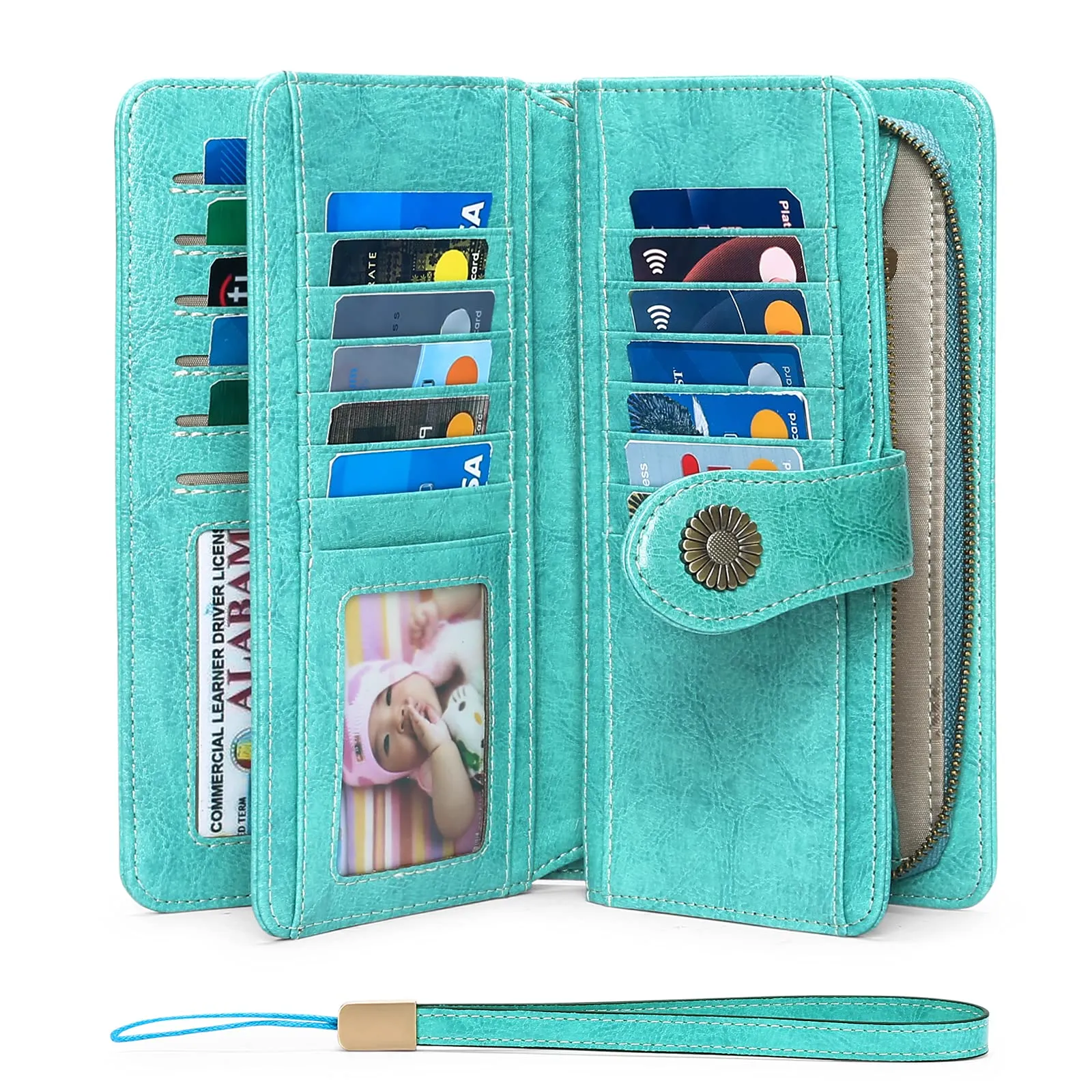 SENDEFN Portafoglio Donna in Pelle con Blocco RFID e Cerniera, 24 Slot per Carte - immagine 5