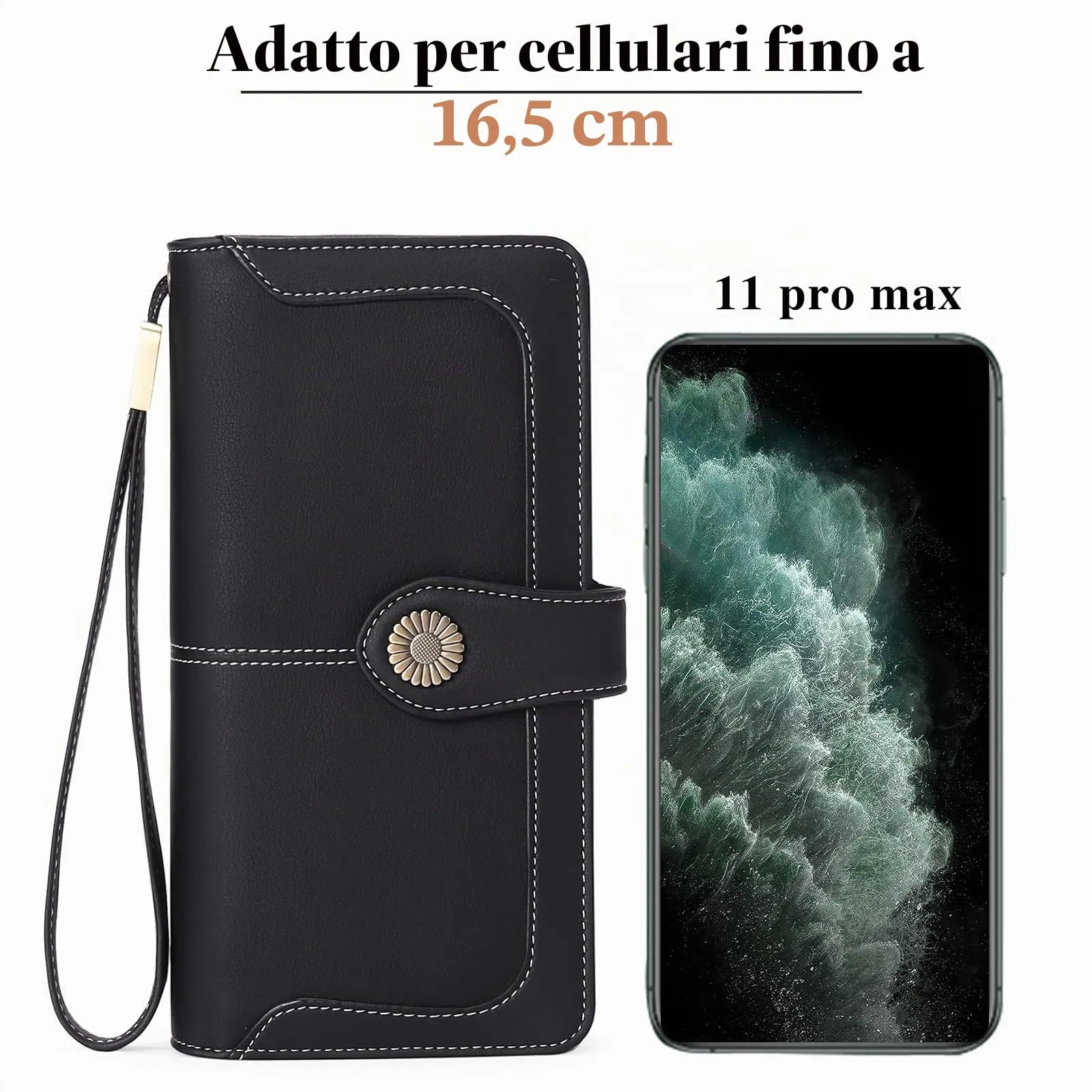 SENDEFN Portafoglio da Donna in Pelle con 24 Scomparti per Carte e Cinturino Rimovibile - immagine 5