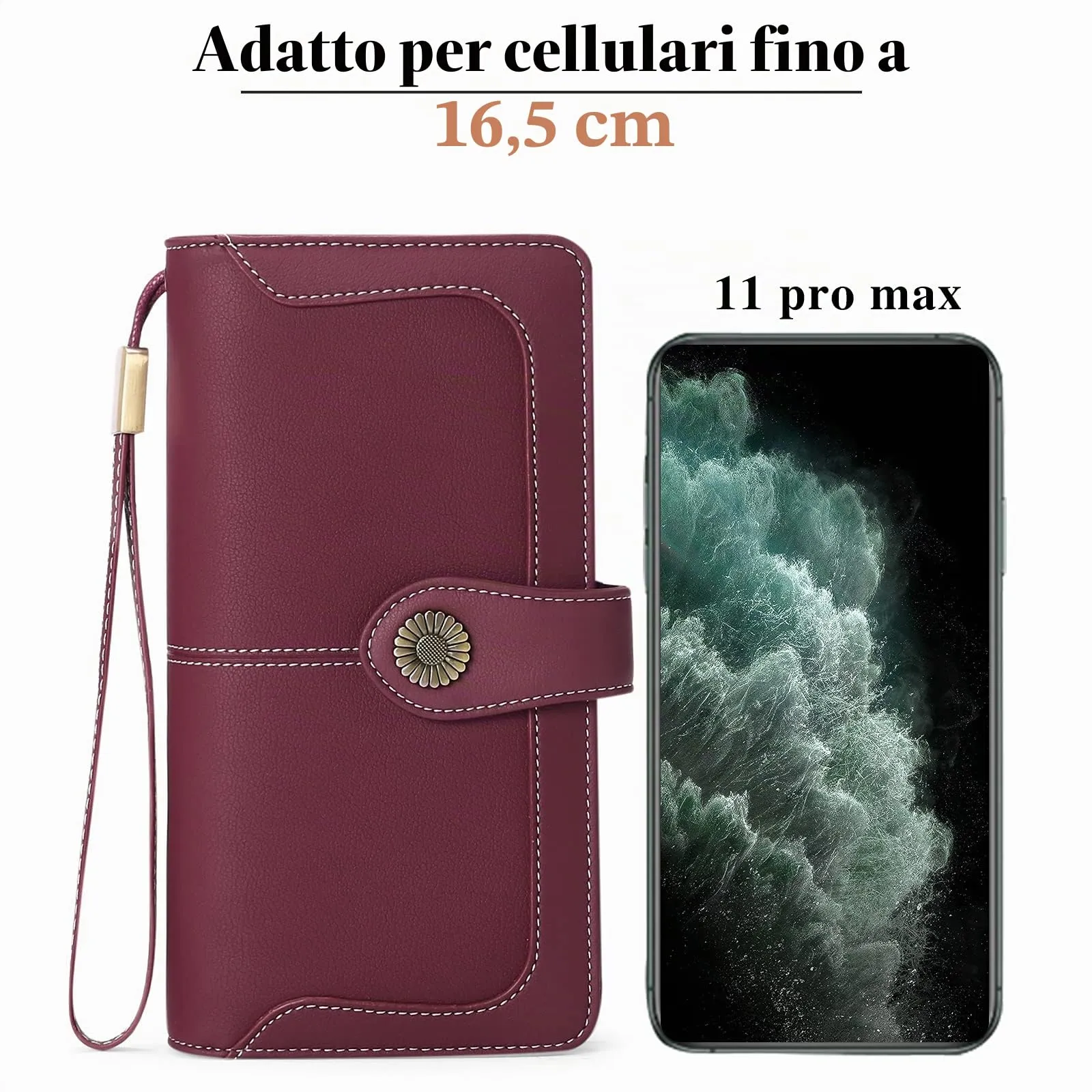SENDEFN Portafoglio da Donna in Pelle con 24 Scomparti per Carte e Cinturino Rimovibile - immagine 5