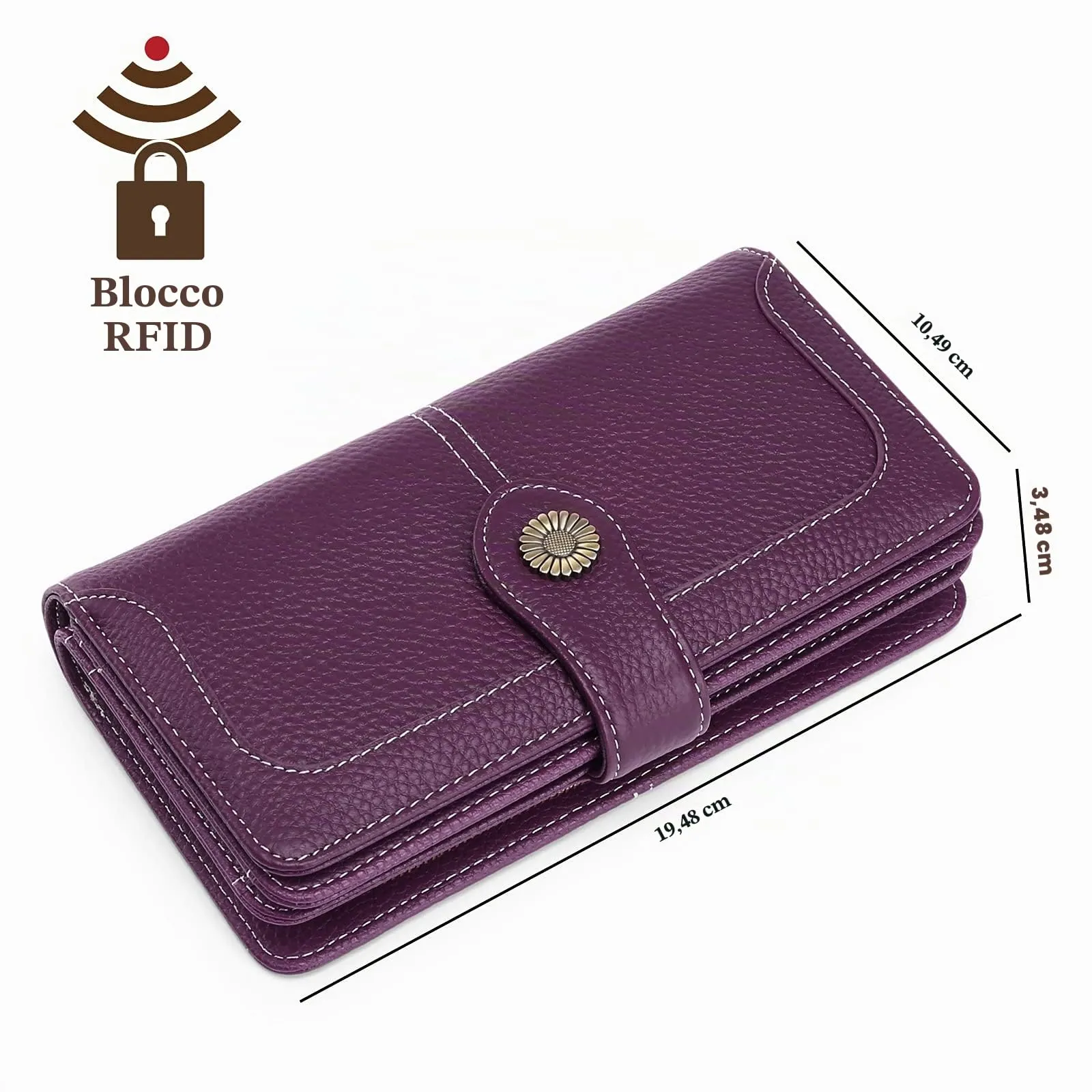 SENDEFN Portafoglio Donna in Pelle con Blocco RFID, Portamonete con Cerniera e 24 Slot per Carte - immagine 3