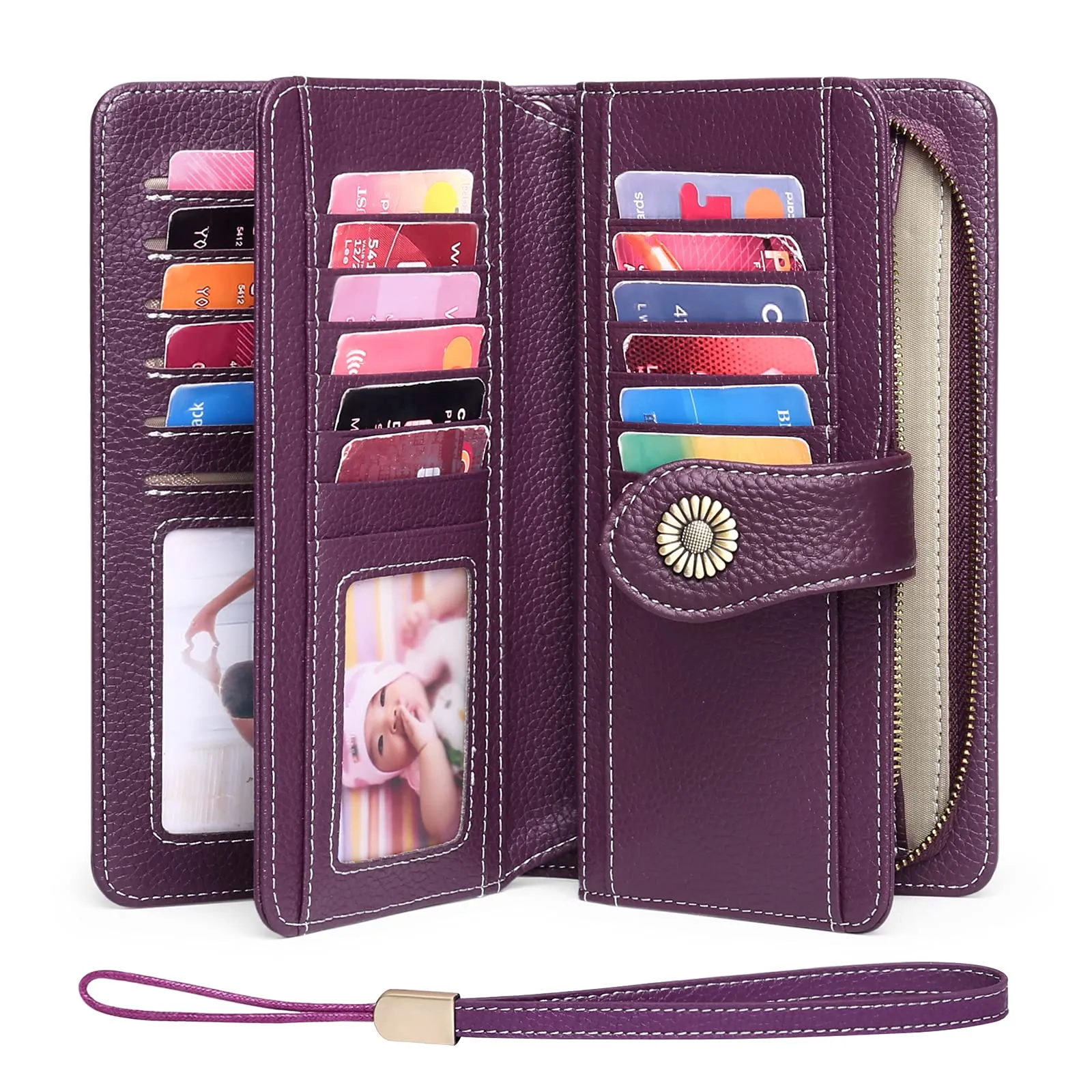 SENDEFN Portafoglio Donna in Pelle con Blocco RFID, Portamonete con Cerniera e 24 Slot per Carte - immagine 5