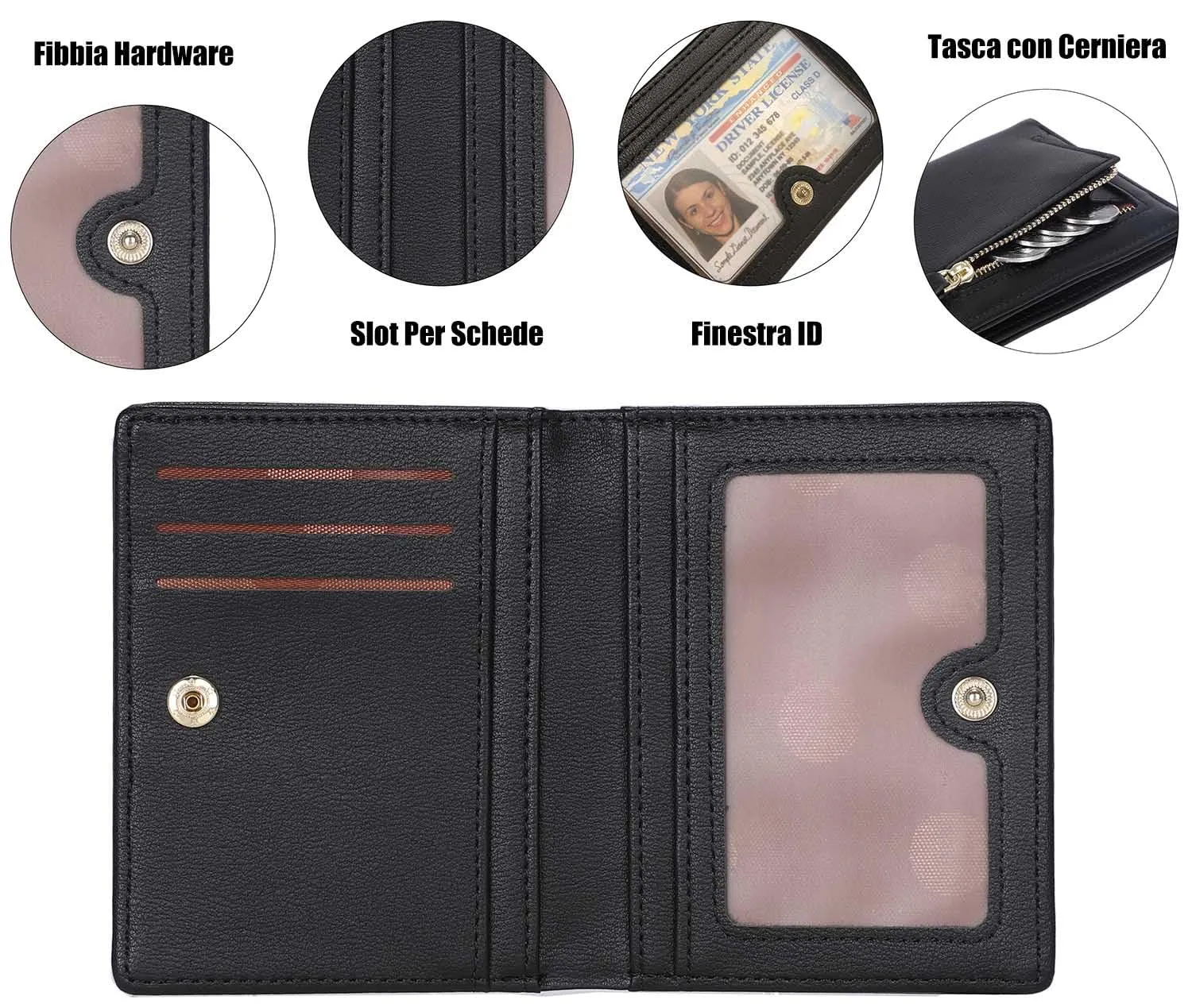RRANCharltu Portafoglio Donna Piccolo in Pelle Slim, Nero - immagine 2