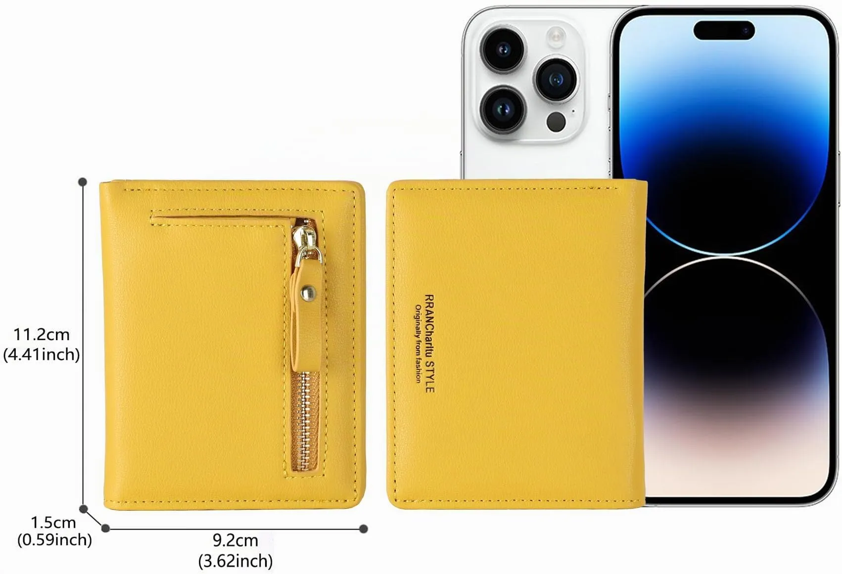 RRANCharltu Portafoglio Donna Piccolo in Pelle Sintetica Slim, Giallo - immagine 4
