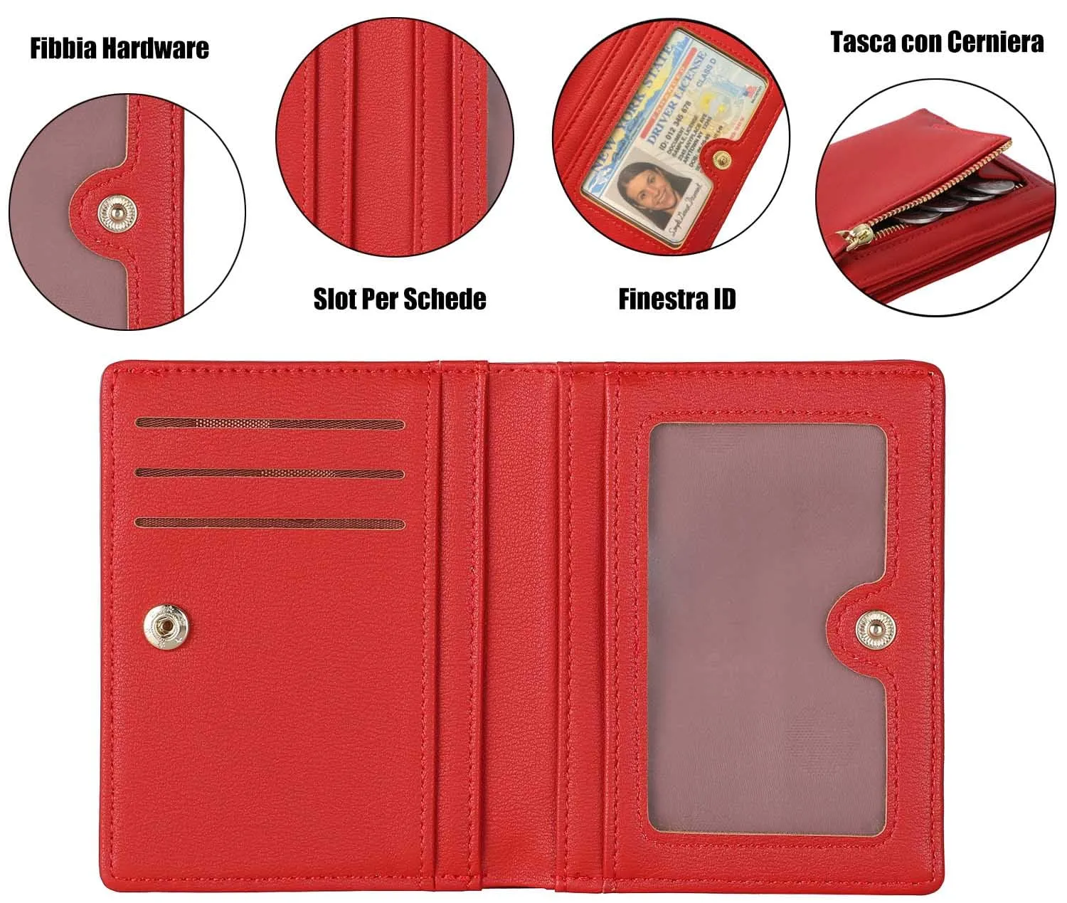 RRANCharltu Portafoglio Donna Piccolo in Pelle Sintetica Slim, Rosso - immagine 3
