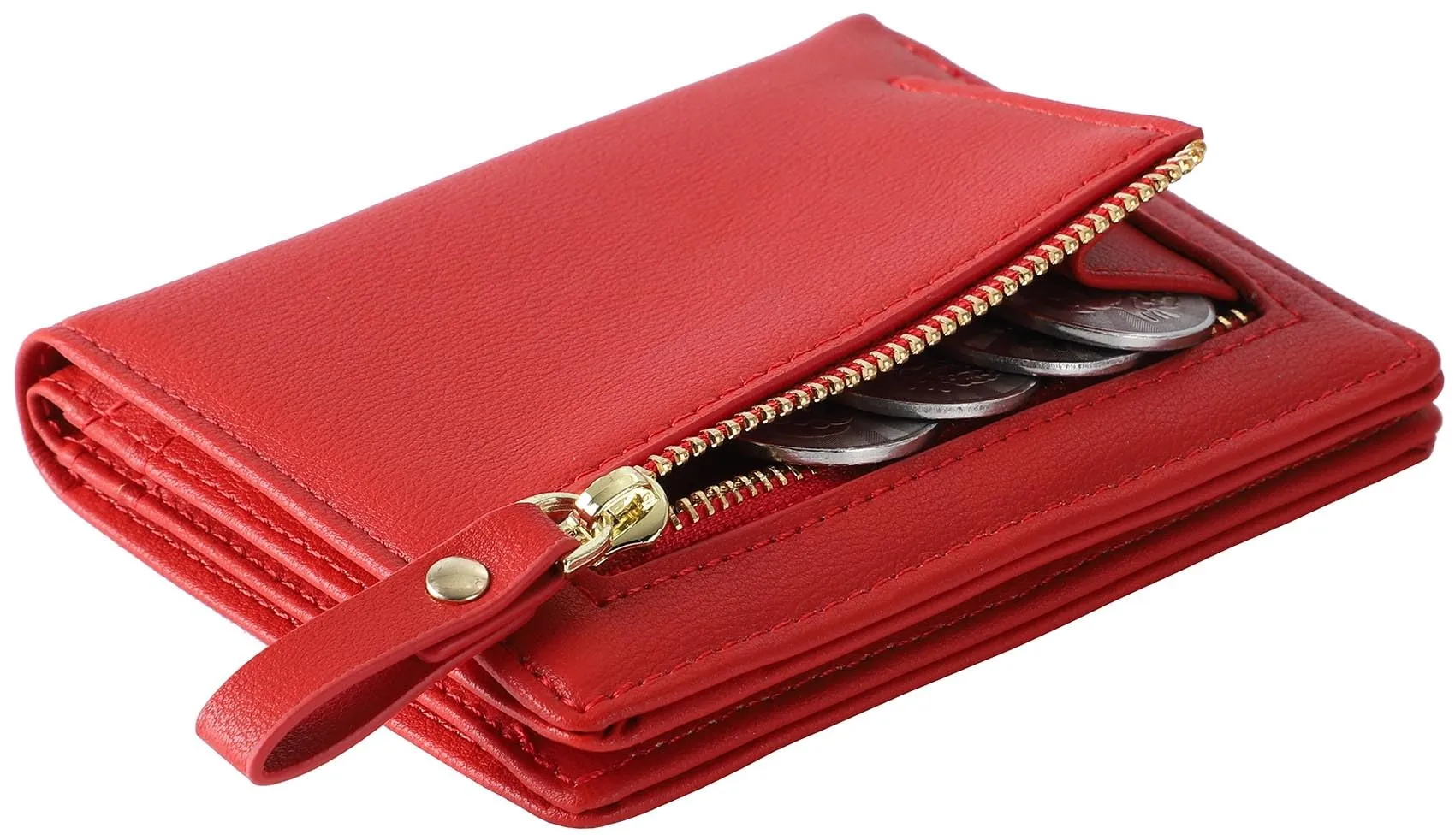 RRANCharltu Portafoglio Donna Piccolo in Pelle Sintetica Slim, Rosso - immagine 6