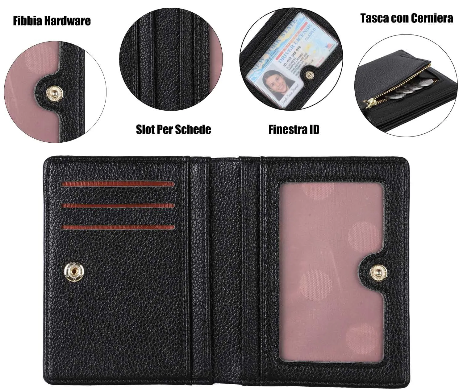 RRANCharltu Portafoglio Donna Piccolo in Pelle Sintetica Slim Nero - immagine 2