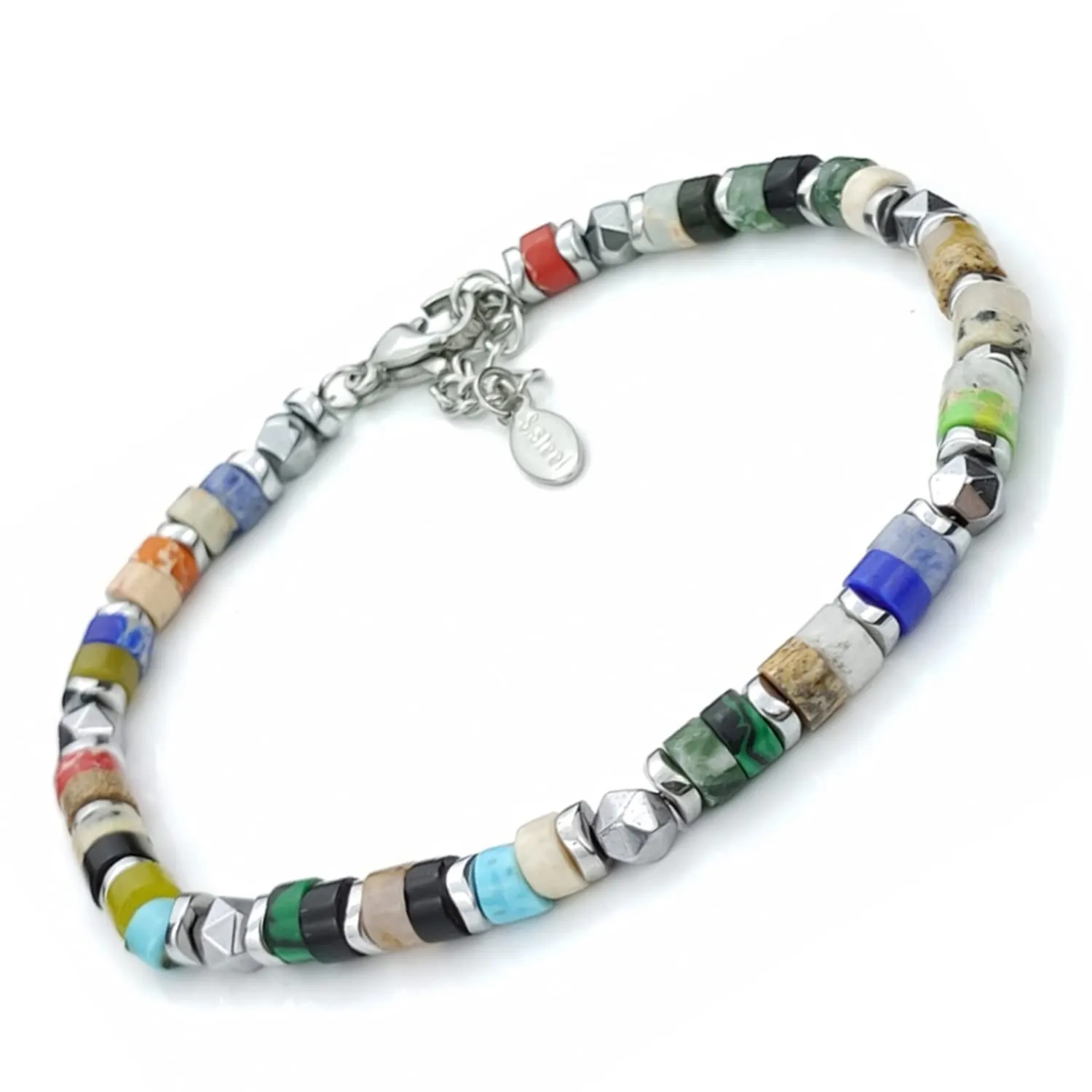 SAGA GIOIELLI Bracciale Uomo Rondelle Pietre Dure Acciaio Multicolor - immagine 1