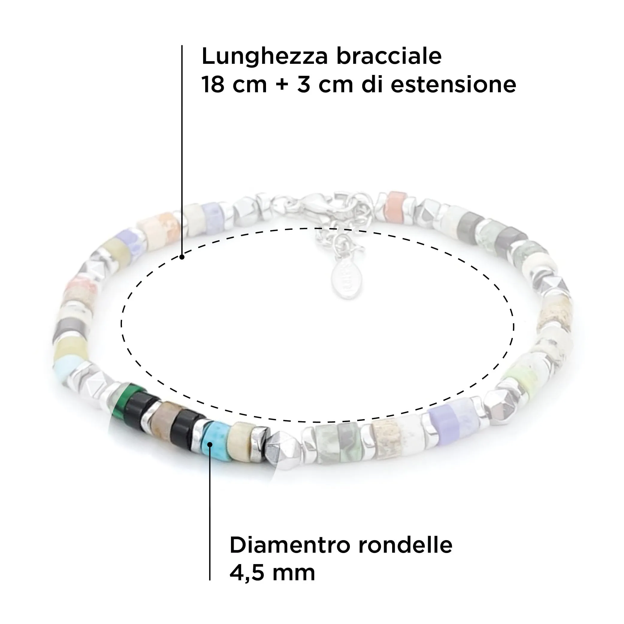 SAGA GIOIELLI Bracciale Uomo Rondelle Pietre Dure Acciaio Multicolor - immagine 3