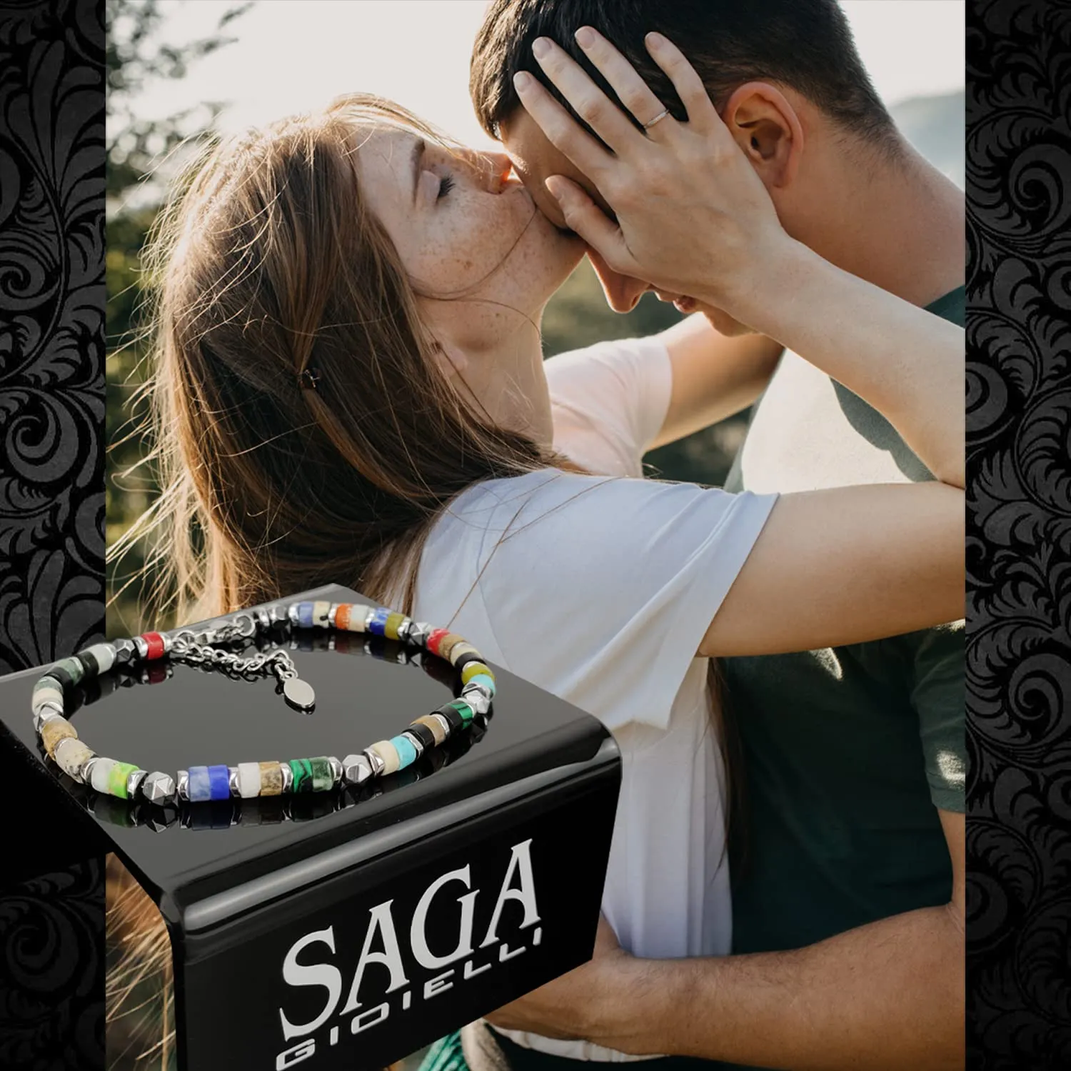SAGA GIOIELLI Bracciale Uomo Rondelle Pietre Dure Acciaio Multicolor - immagine 6