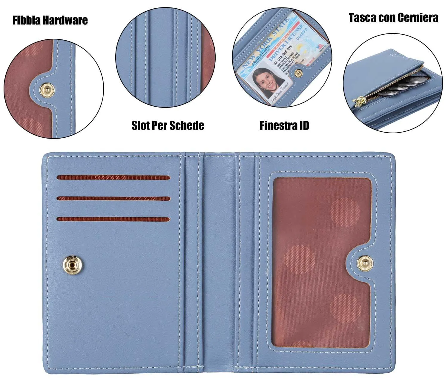 RRANCharltu Portafoglio Donna Piccolo in Pelle Slim, Blu - immagine 2