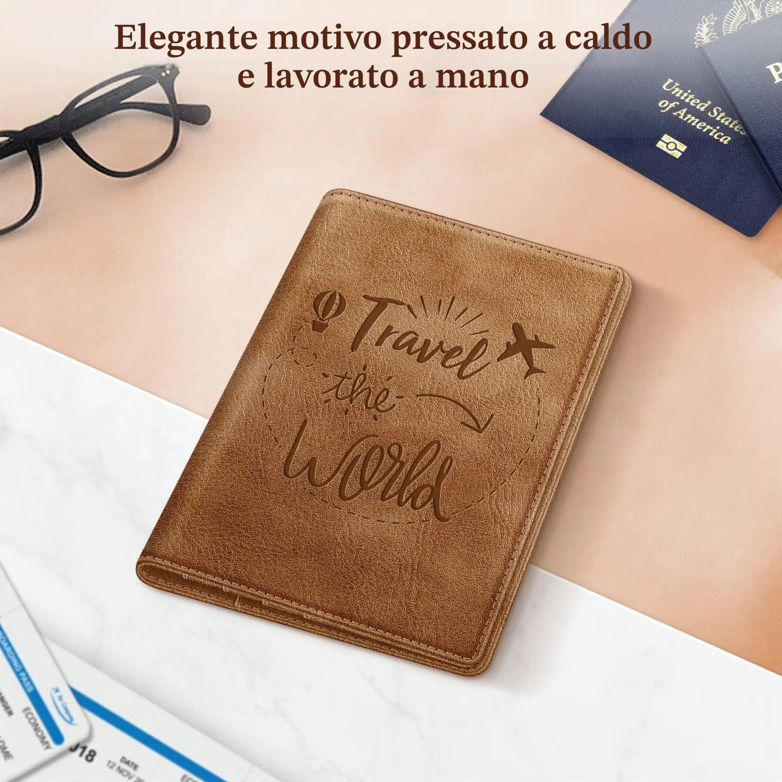 FINTIE Porta Passaporto con Protezione RFID - Marrone Scuro - immagine 3