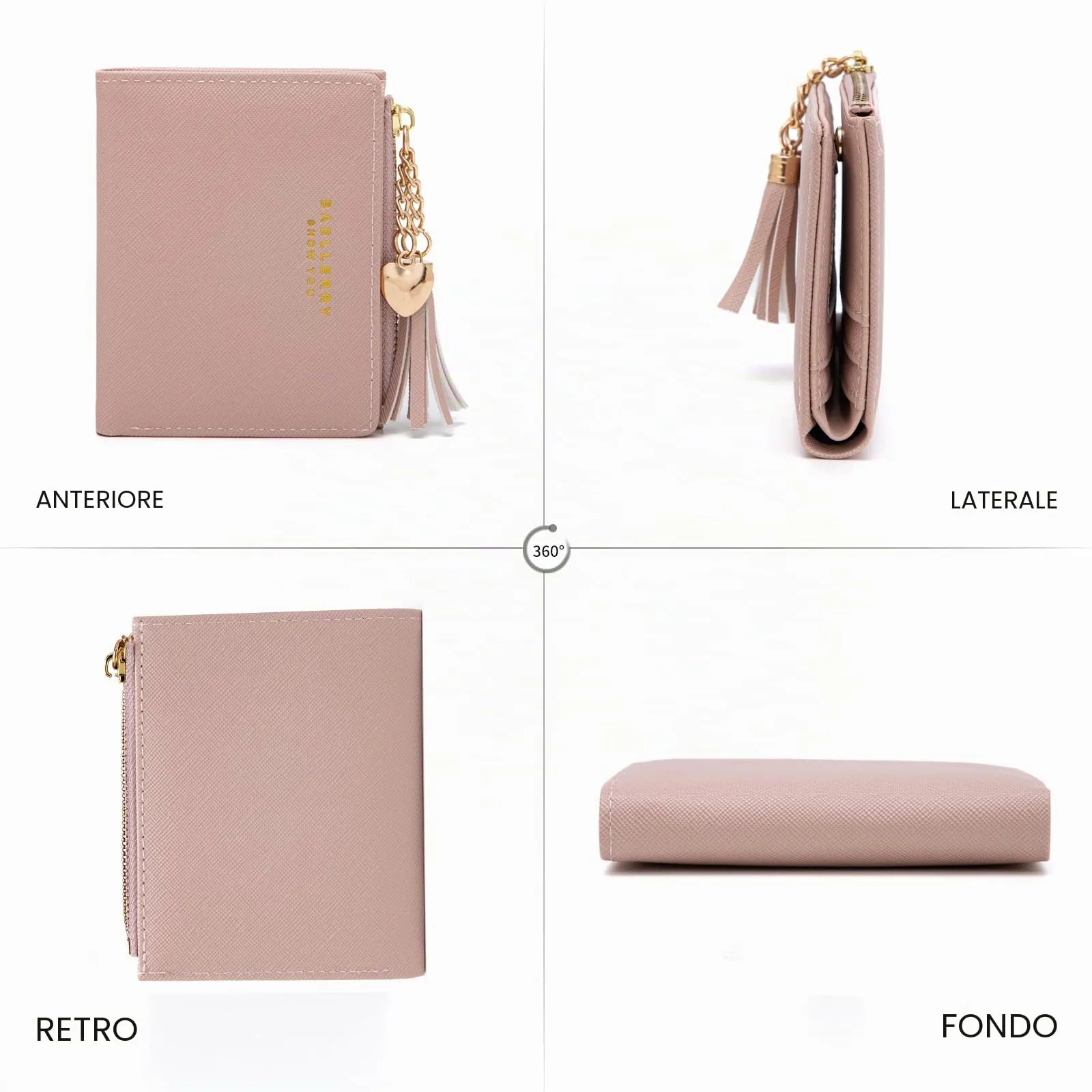 CHAOFANXI Portafoglio Donna in Pelle PU con Cerniera e Chiusura a Scatto, Rosa - immagine 2