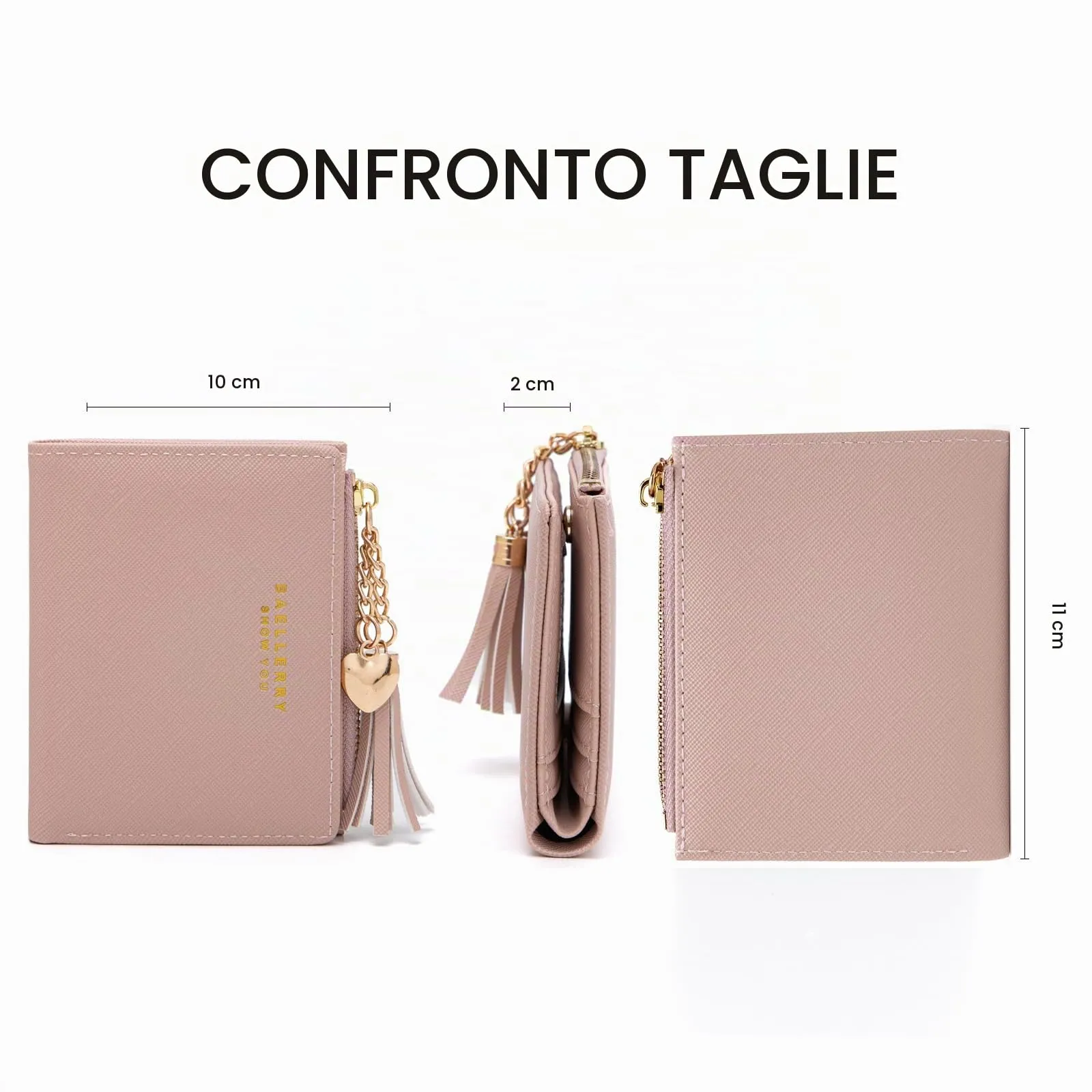 CHAOFANXI Portafoglio Donna in Pelle PU con Cerniera e Chiusura a Scatto, Rosa - immagine 3