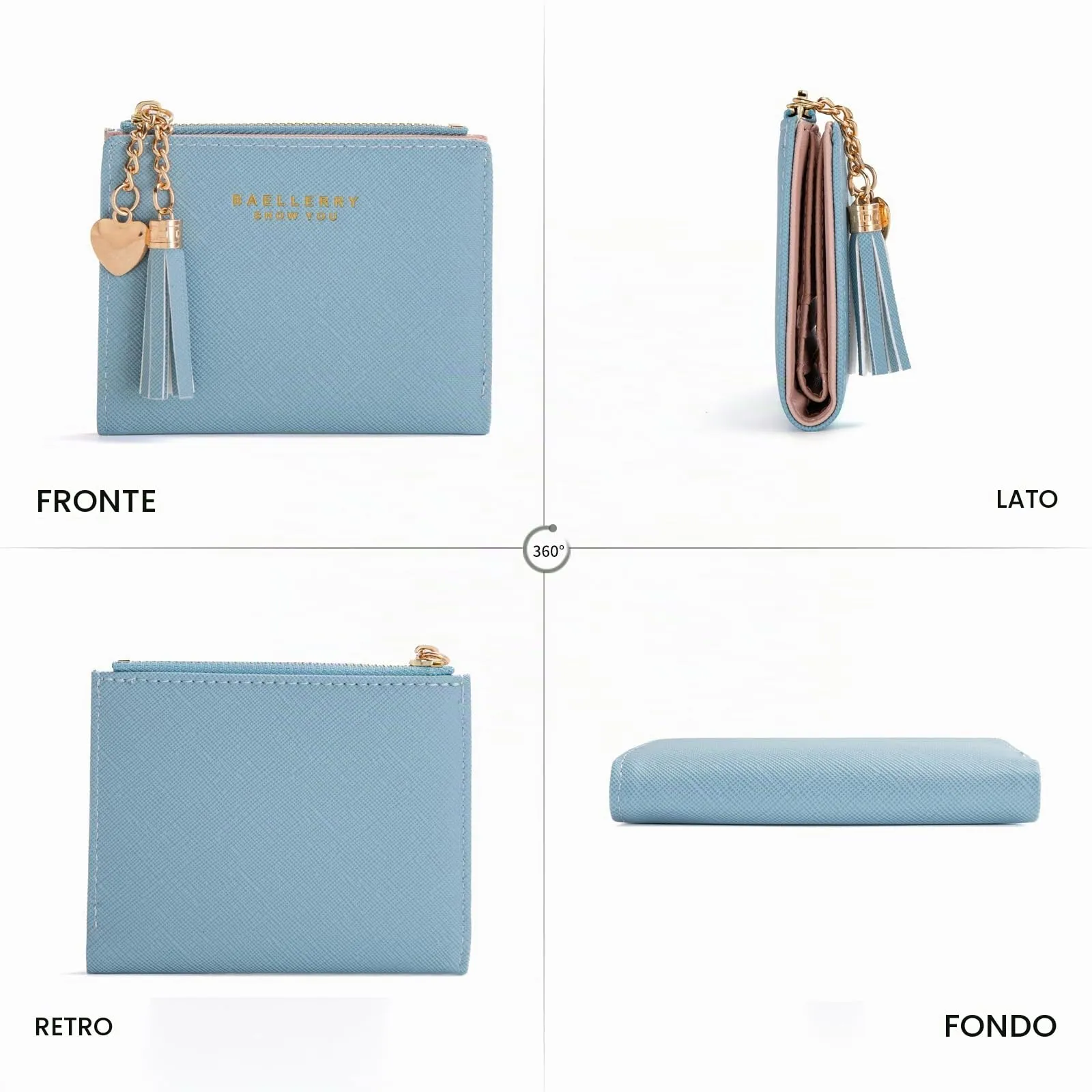 CHAOFANXI Portafoglio Donna in Pelle PU con Cerniera e Chiusura a Scatto, Blu - immagine 2