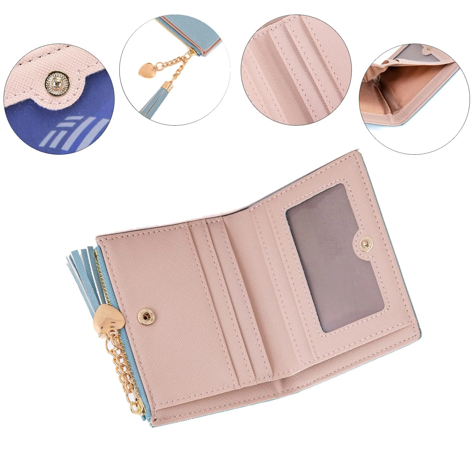 CHAOFANXI Portafoglio Donna in Pelle PU con Cerniera e Chiusura a Scatto, Blu - immagine 5