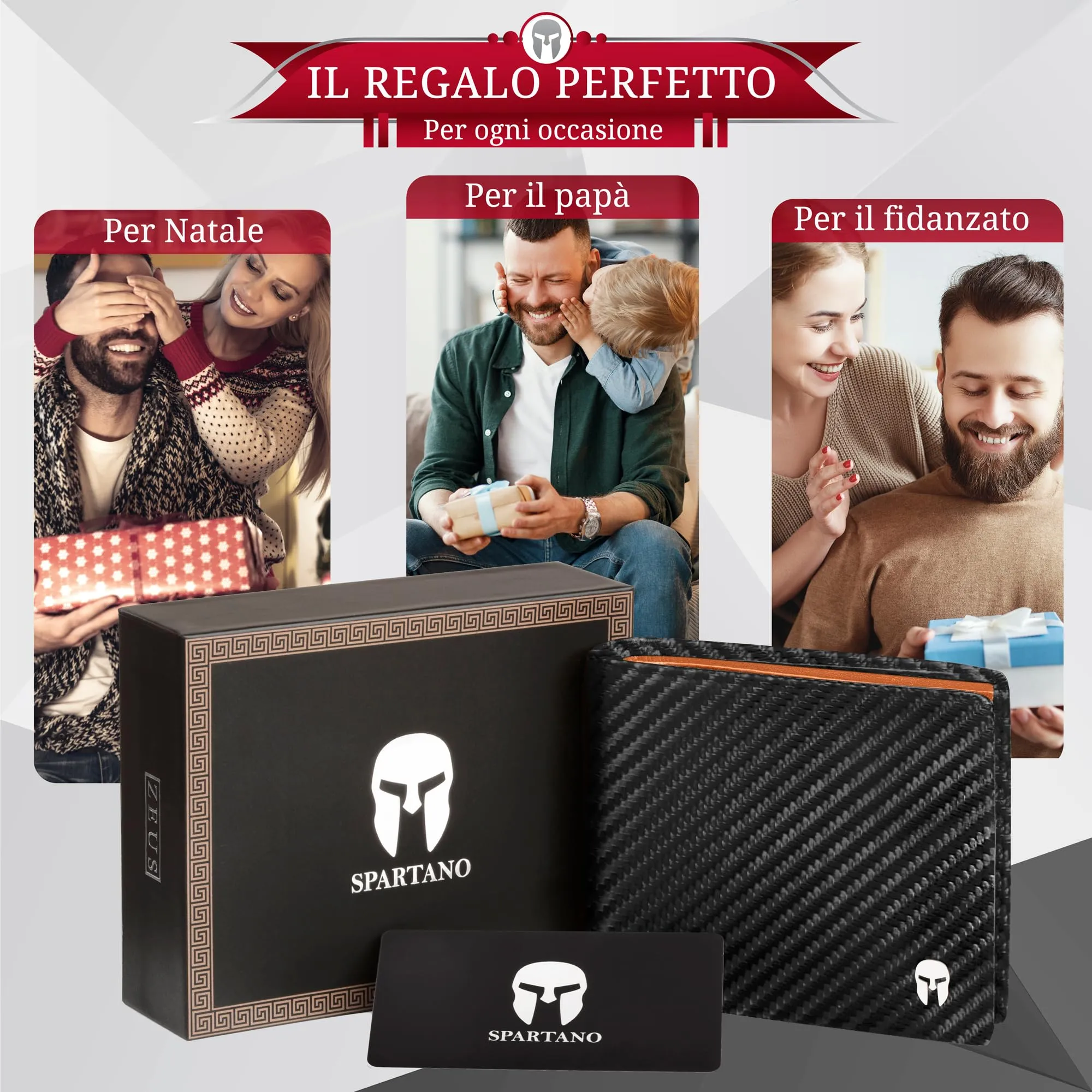 Spartano Zeus Portafoglio Uomo in Pelle con Portamonete e Protezione RFID - Carbonio/Arancione - immagine 4