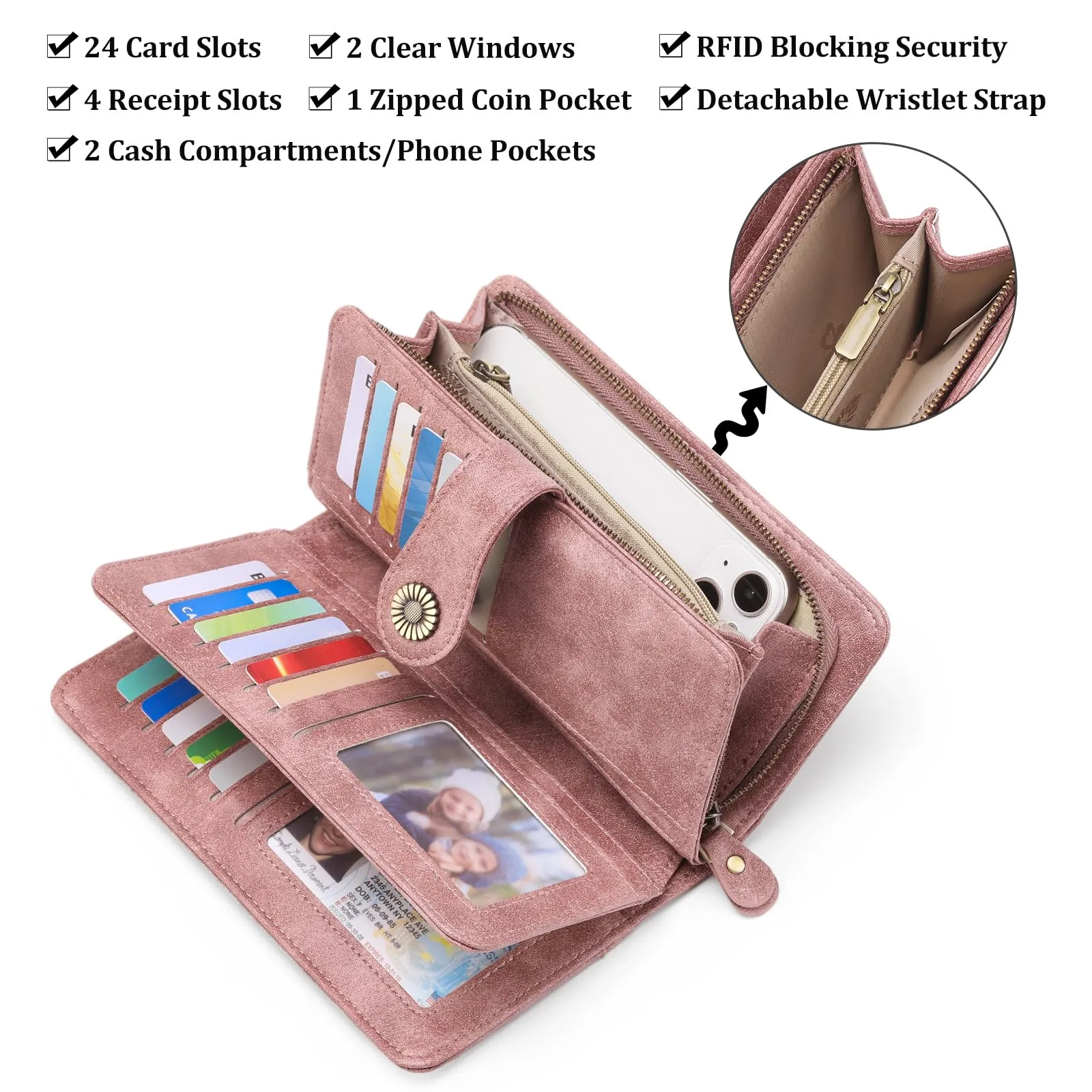 SENDEFN Portafoglio Donna in Vera Pelle con Blocco RFID e 24 Slot per Carte - immagine 2
