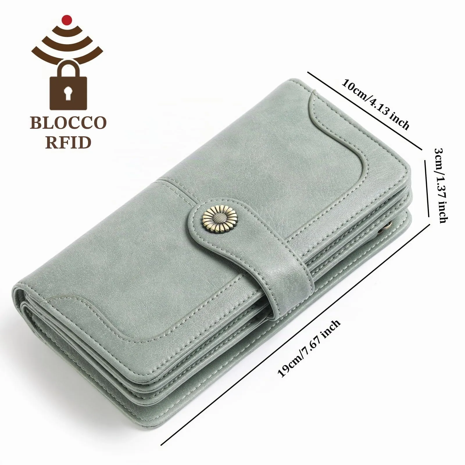SENDEFN Portafoglio Donna in Pelle con Blocco RFID, Cerniera e 24 Slot per Carte - immagine 3