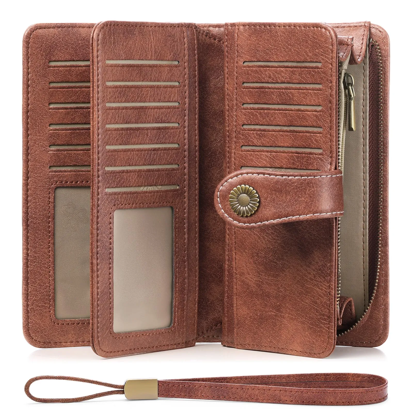 SENDEFN Portafoglio Donna in Pelle con Blocco RFID e Cerniera, 24 Slot per Carte - immagine 1