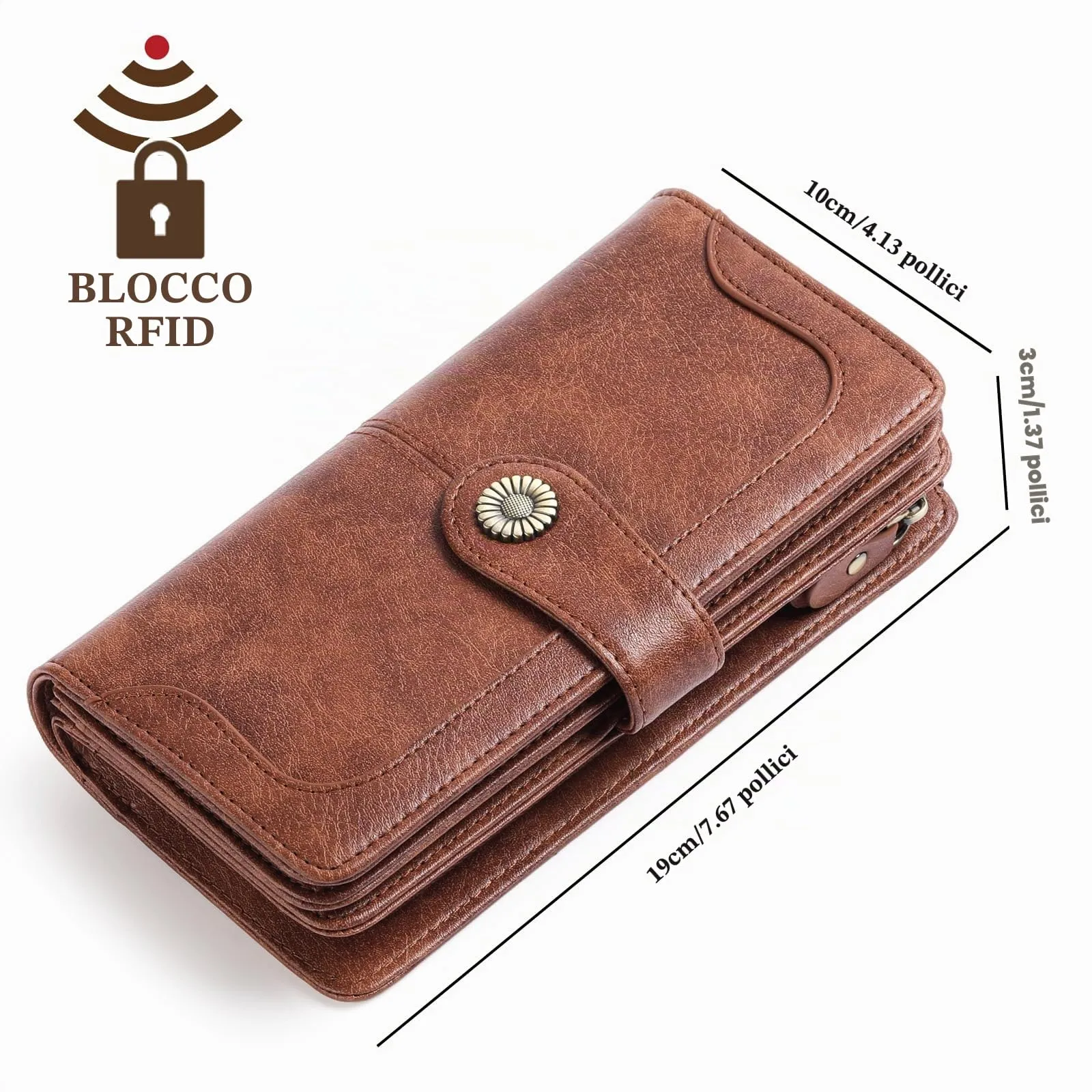 SENDEFN Portafoglio Donna in Pelle con Blocco RFID e Cerniera, 24 Slot per Carte - immagine 4