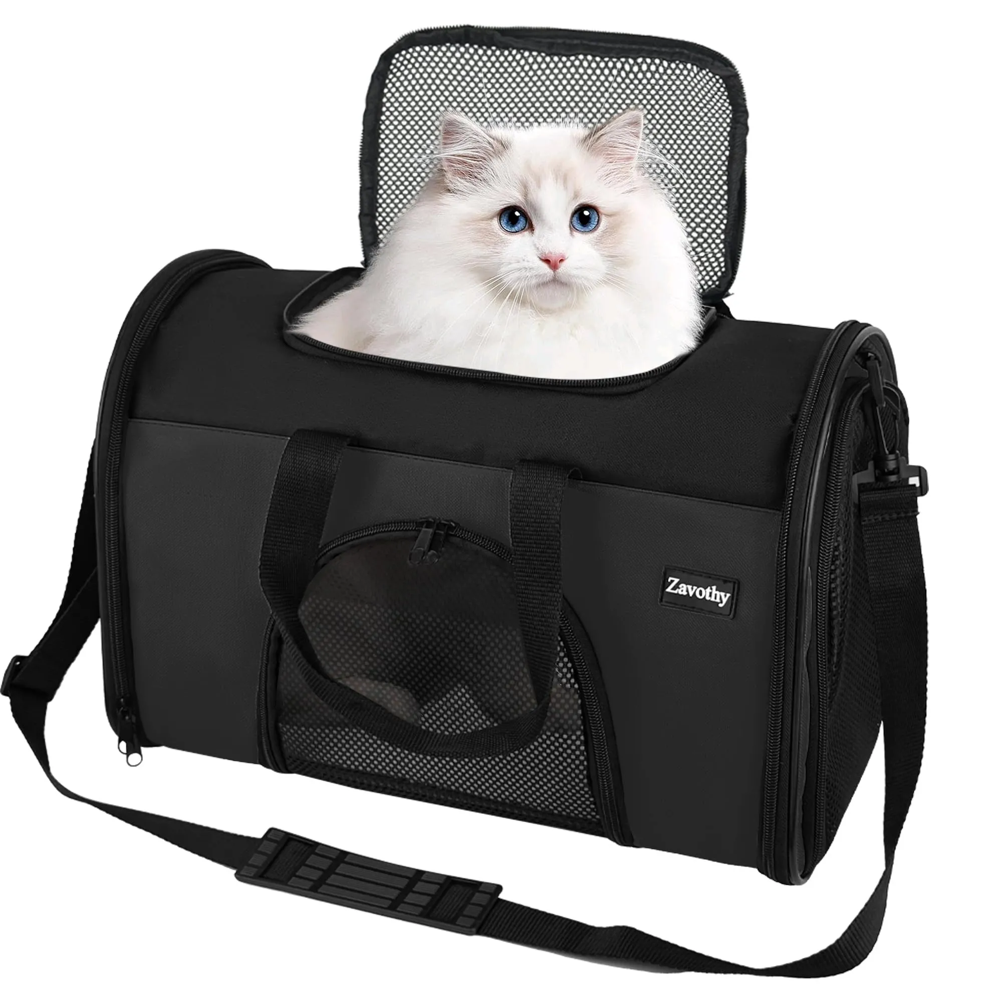 Zavothy Borsa Trasporto per Gatti e Cani, Traspirante e Pieghevole con Tracolla Regolabile e Materasso Rimovibile, Nero, S - immagine 1