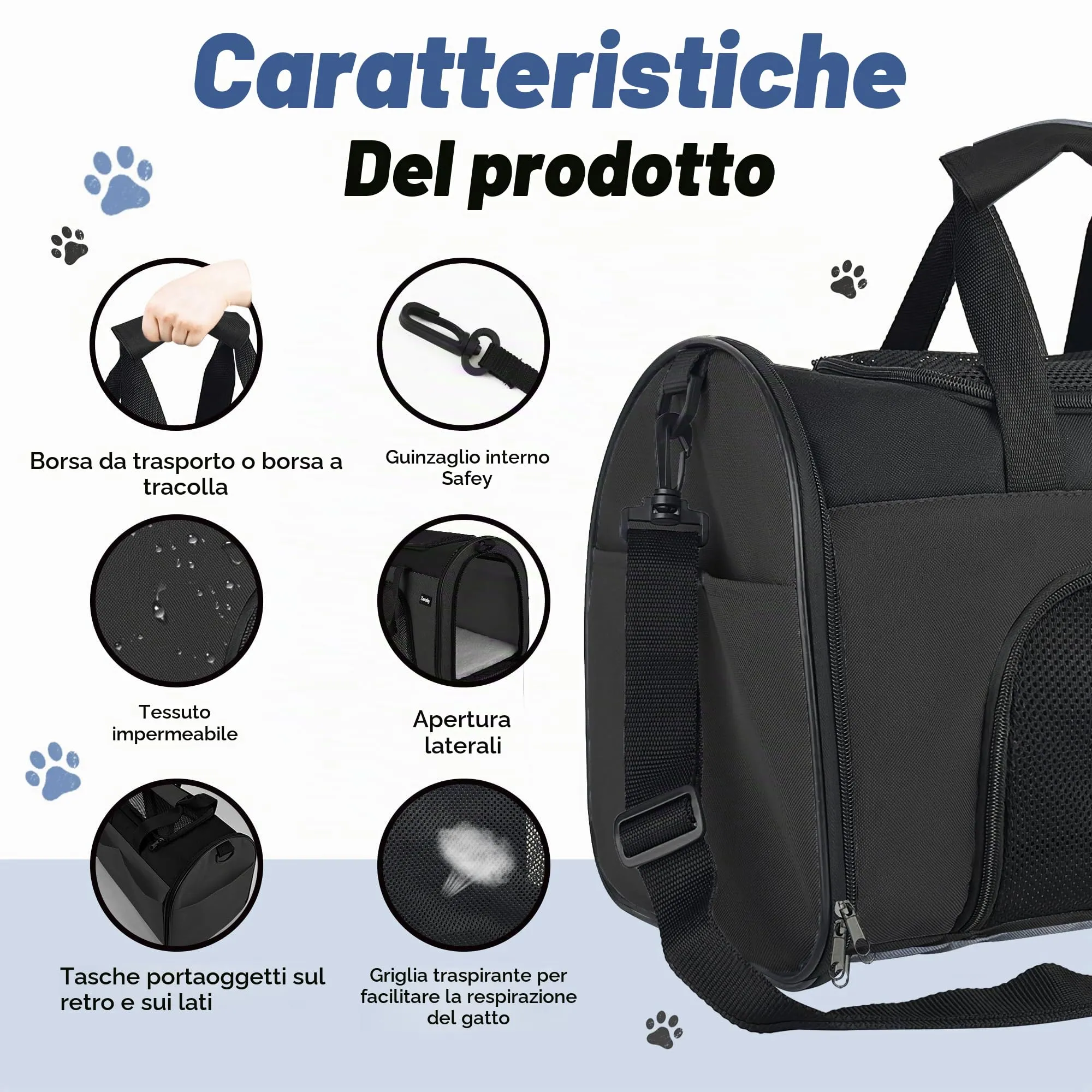 Zavothy Borsa Trasporto per Gatti e Cani, Traspirante e Pieghevole con Tracolla Regolabile e Materasso Rimovibile, Nero, S - immagine 2