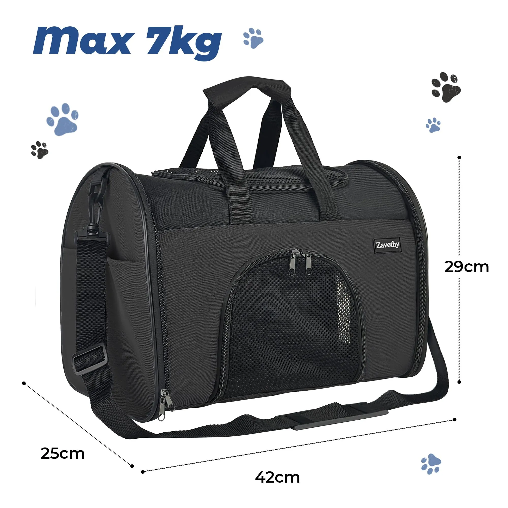 Zavothy Borsa Trasporto per Gatti e Cani, Traspirante e Pieghevole con Tracolla Regolabile e Materasso Rimovibile, Nero, S - immagine 3