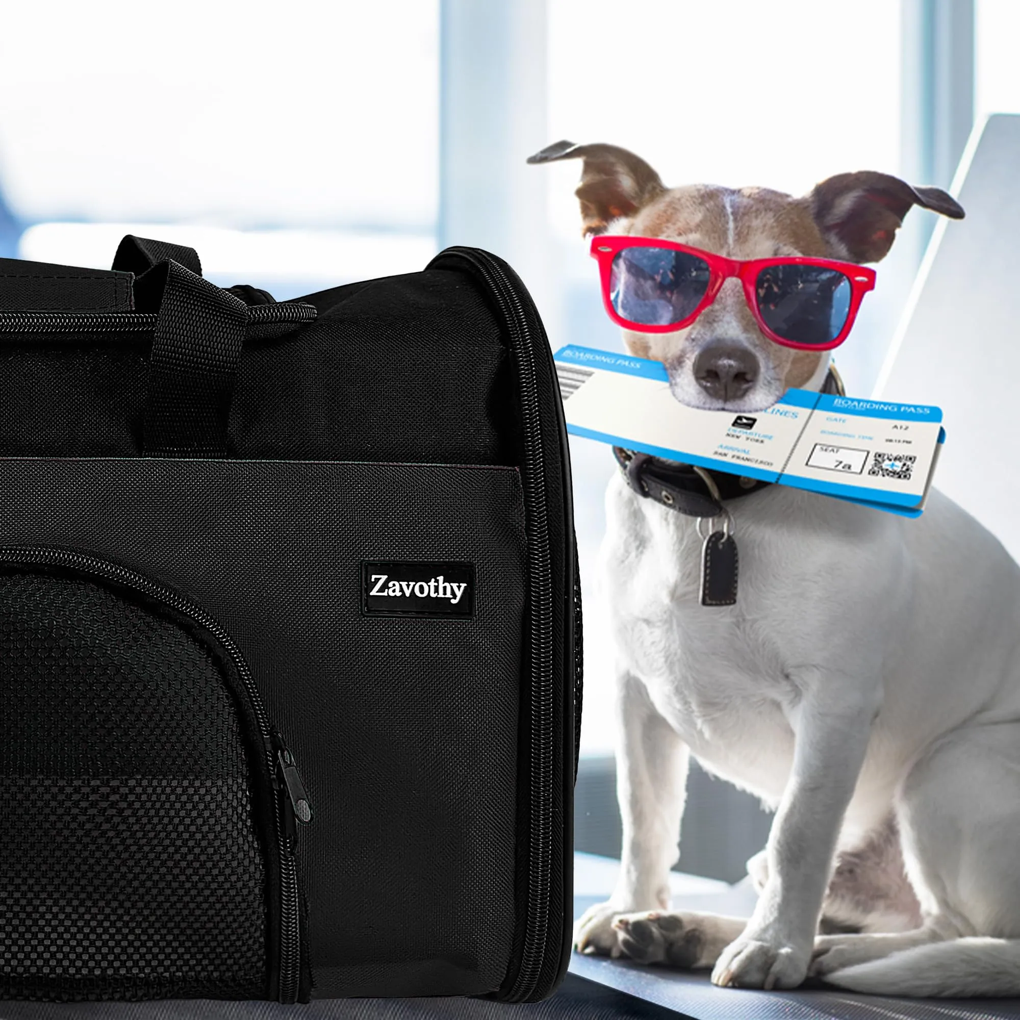 Zavothy Borsa Trasporto per Gatti e Cani, Traspirante e Pieghevole con Tracolla Regolabile e Materasso Rimovibile, Nero, S - immagine 9