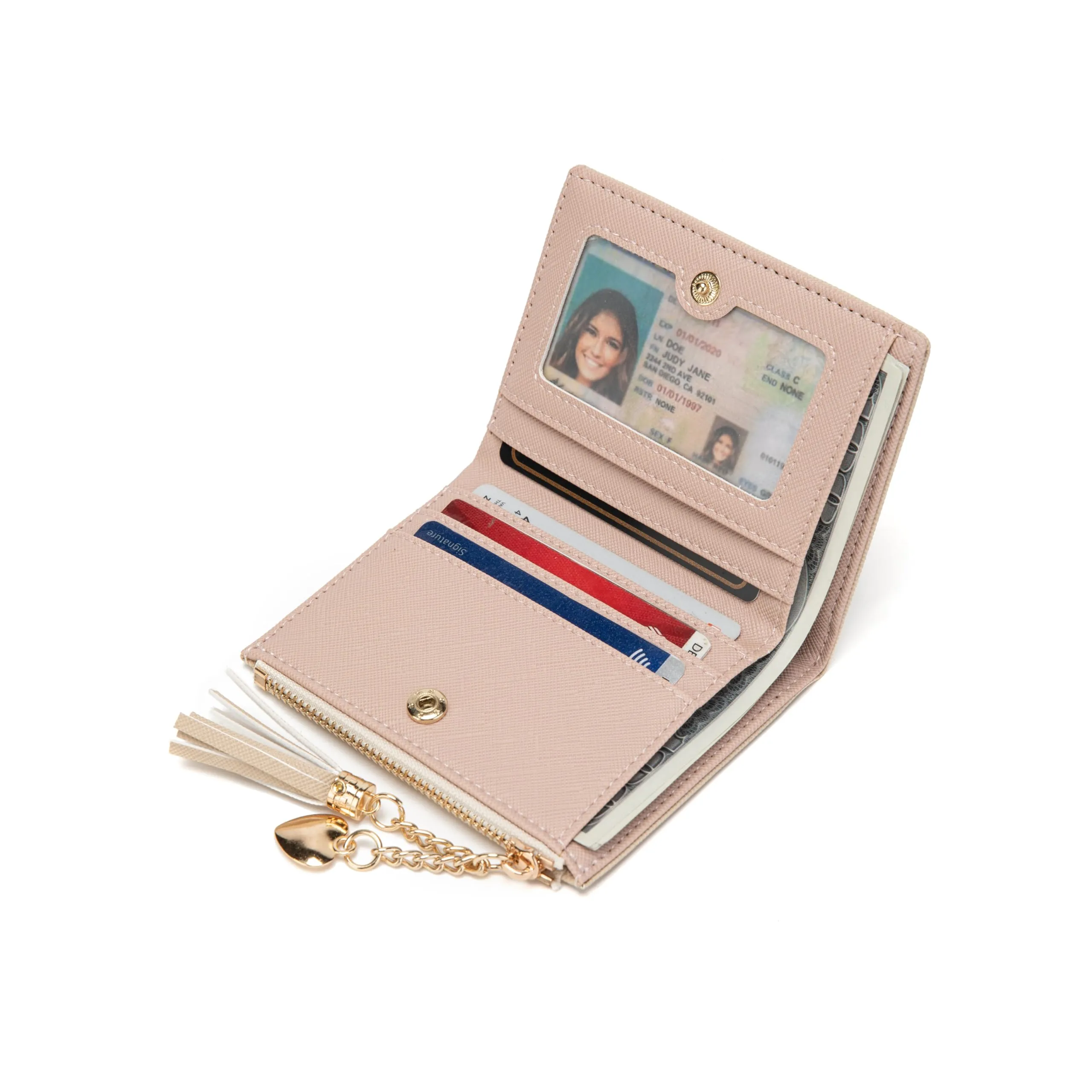 CHAOFANXI Portafoglio Donna in Pelle PU con Cerniera e Chiusura a Scatto, Beige - immagine 2