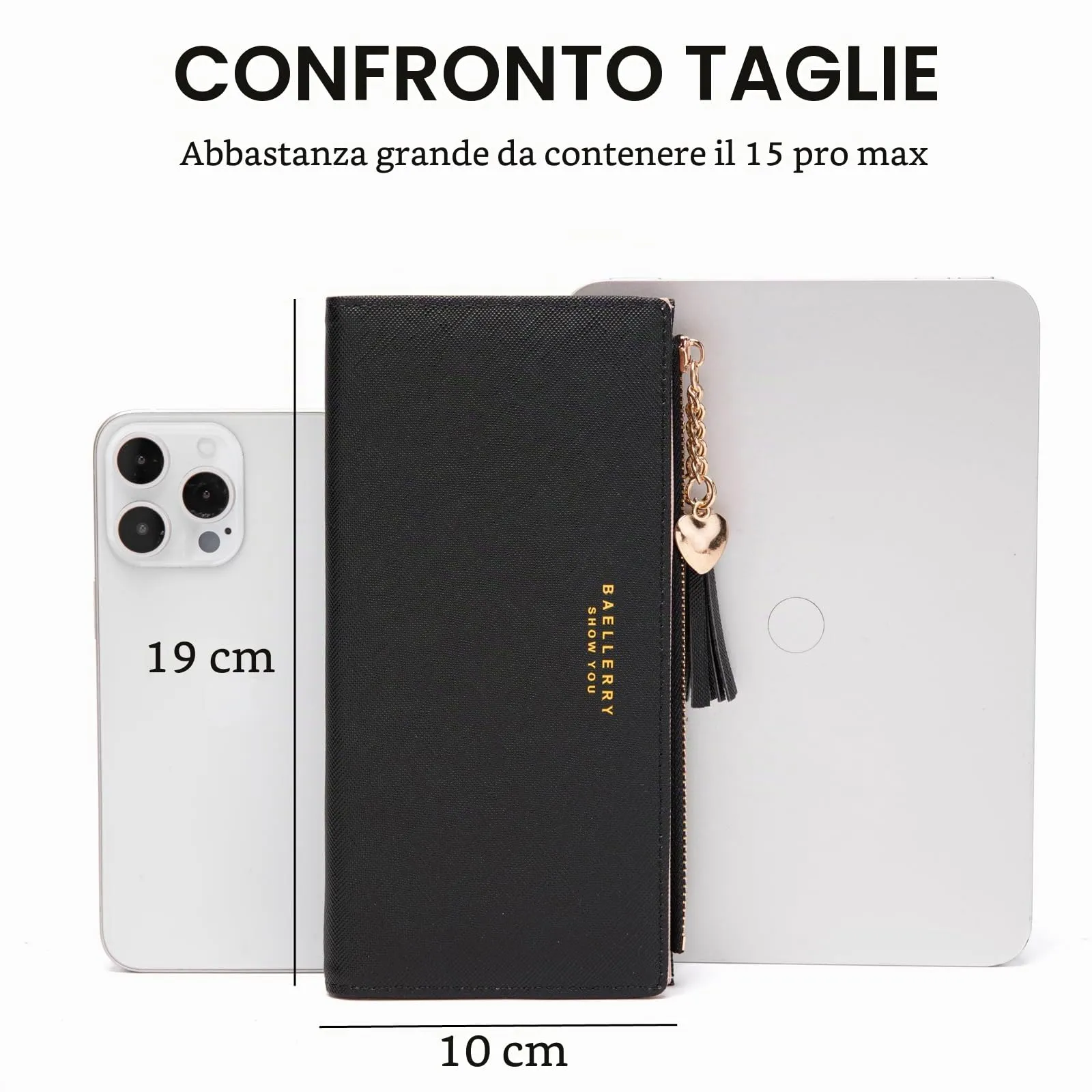 CHAOFANXI Portafoglio Donna in Pelle PU con Cerniera e Chiusura a Scatto, Nero - immagine 2