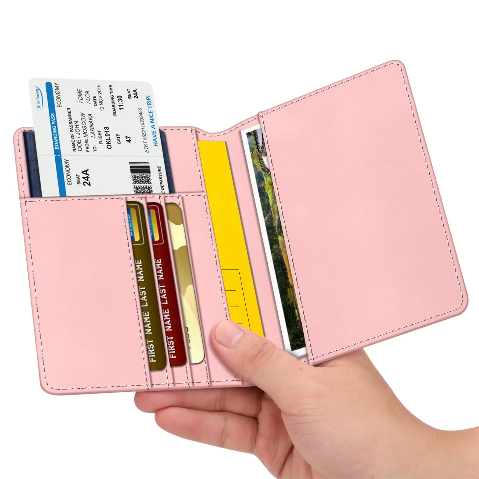 FINTIE Porta Passaporto da Viaggio con Protezione RFID - Rosa - immagine 3