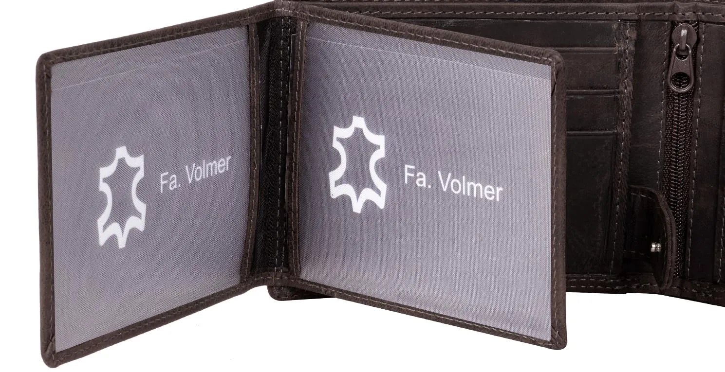 Fa.Volmer VO11 Portafoglio da uomo in pelle, 9 scomparti per carte, formato orizzontale, 04 Hunter Grigio, M - immagine 4