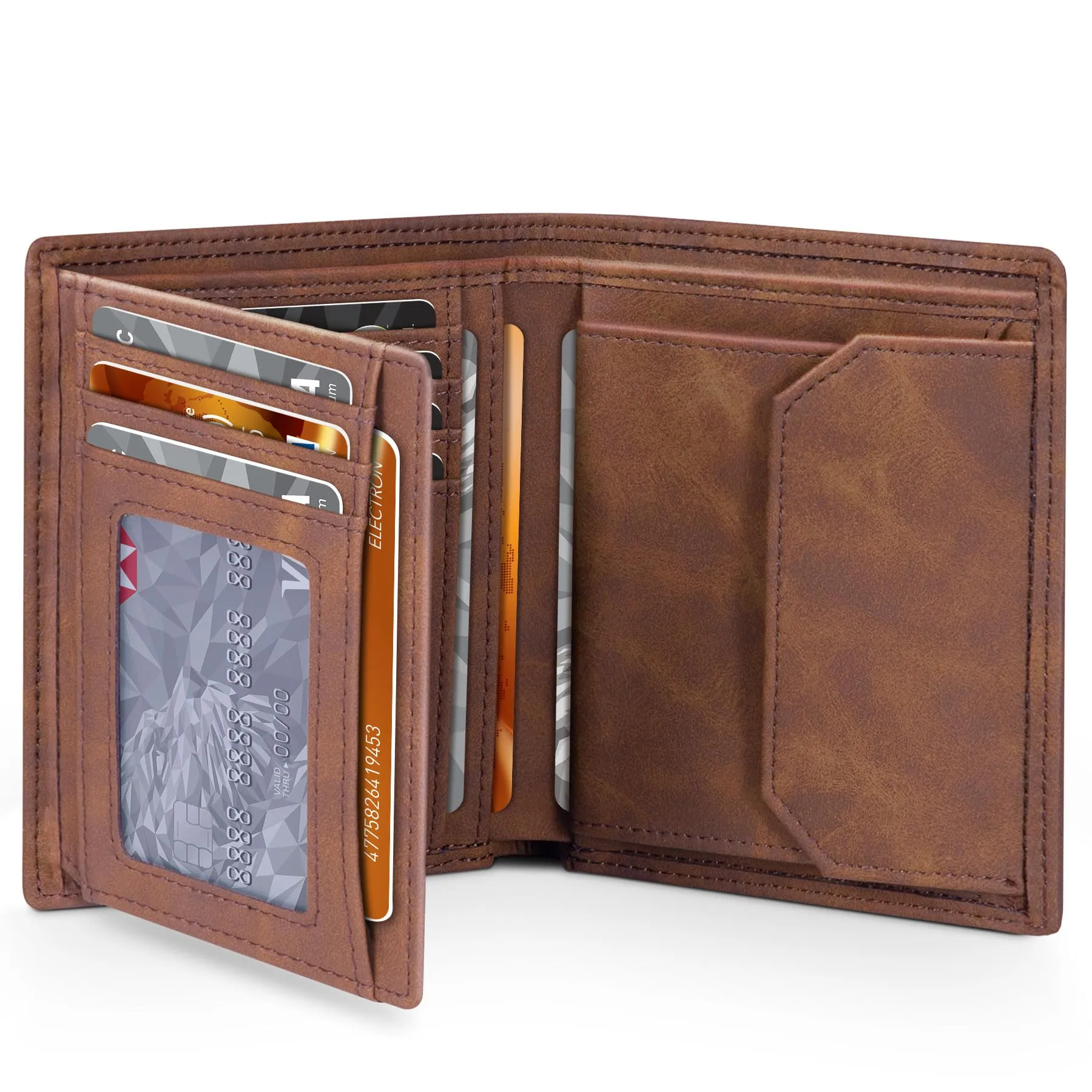 TEEHON Portafogli Uomo in Pelle RFID Slim, 12 Porta Carte, ID e Foto Window, Tasca Portamonete - Marrone - immagine 1