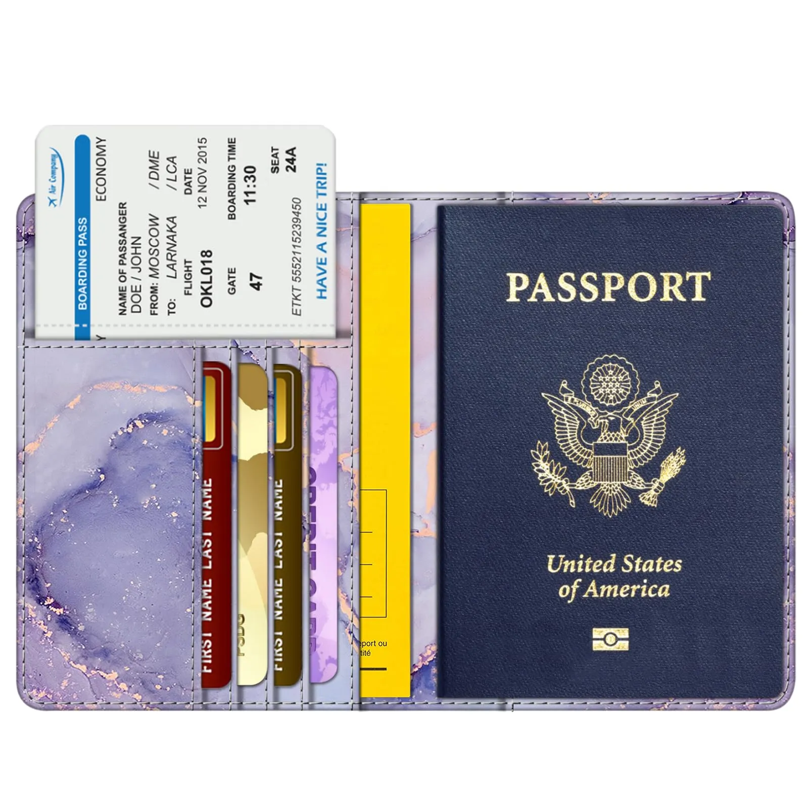 FINTIE Porta Passaporto Portafoglio RFID in Pelle Sintetica, Marmo Lilla - immagine 2