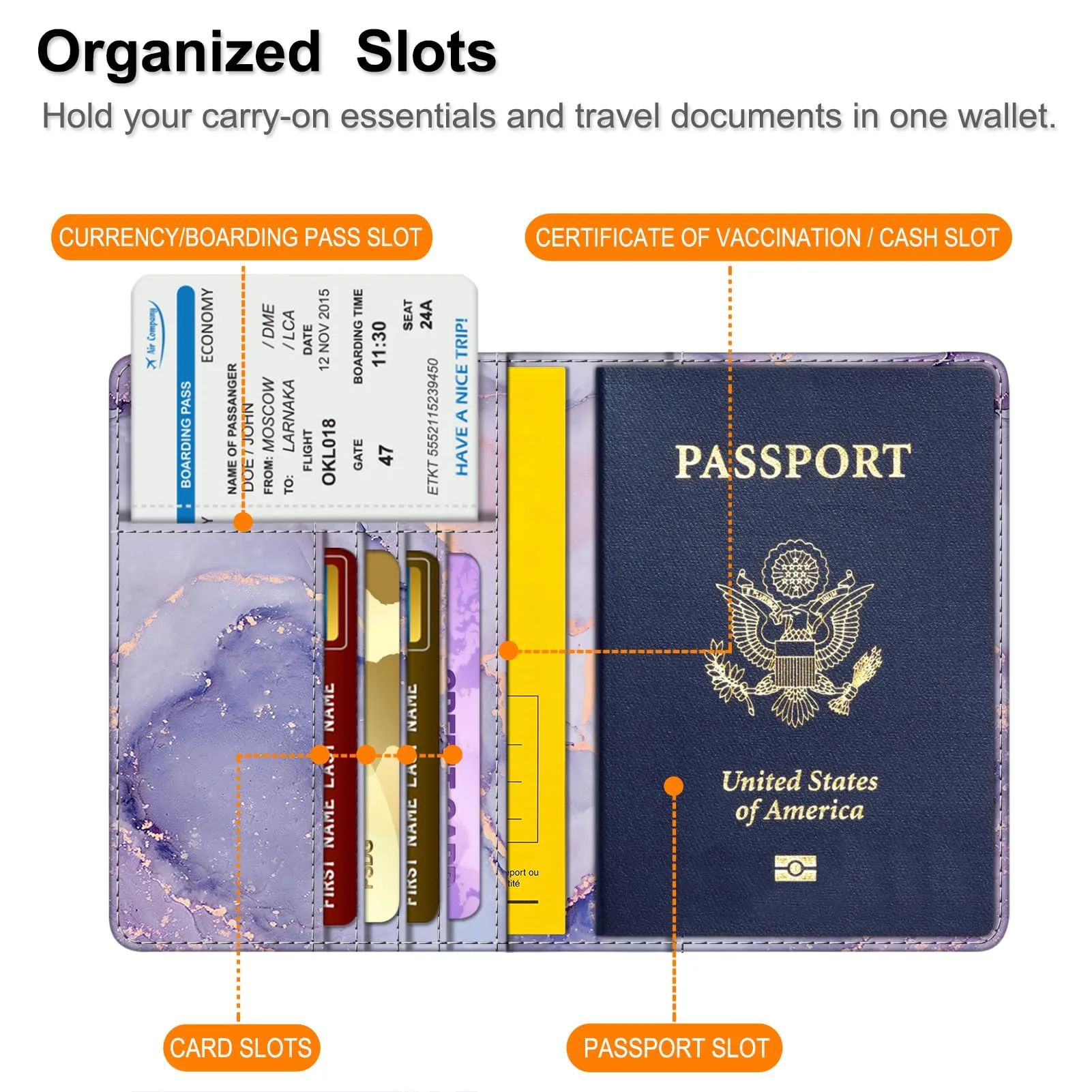 FINTIE Porta Passaporto Portafoglio RFID in Pelle Sintetica, Marmo Lilla - immagine 4