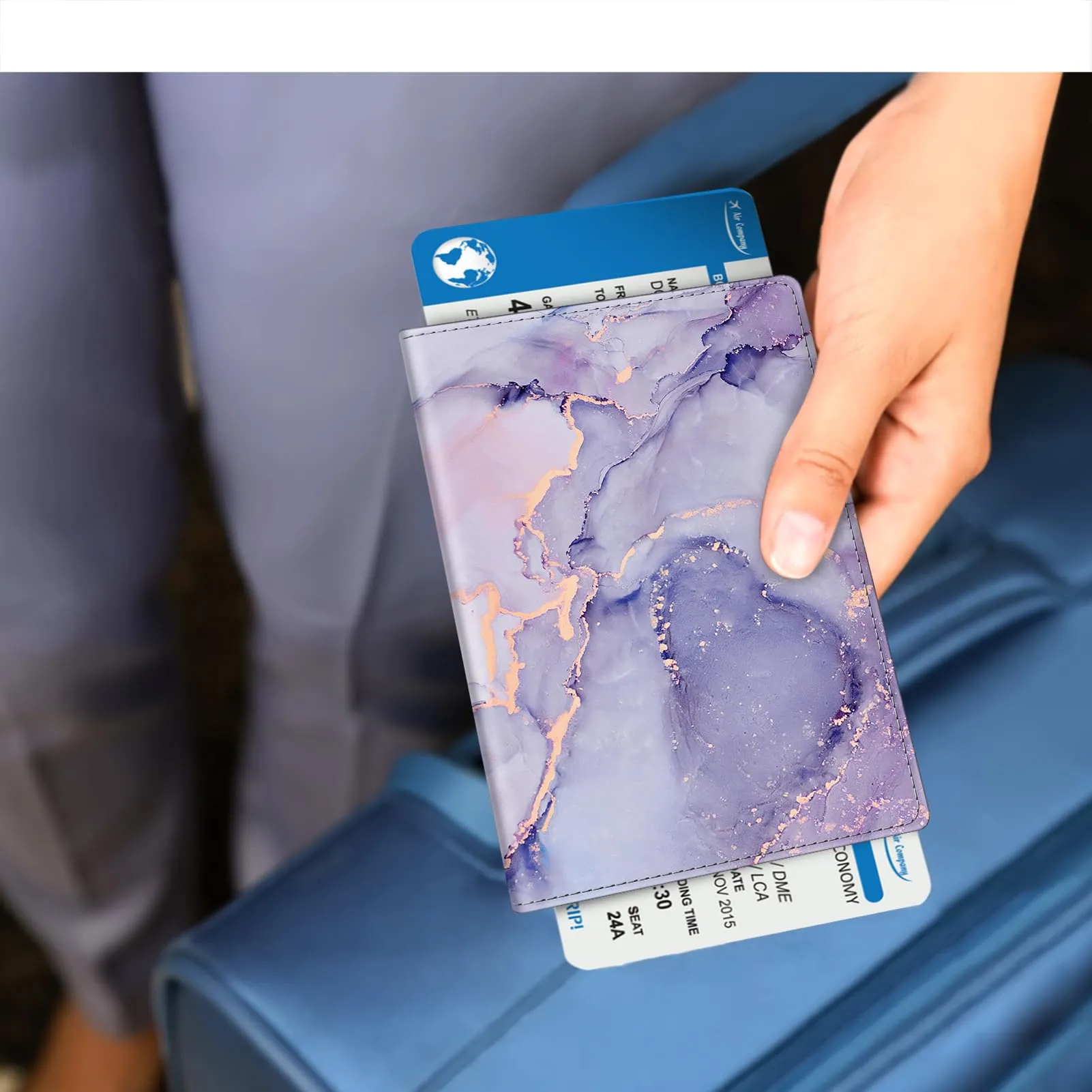 FINTIE Porta Passaporto Portafoglio RFID in Pelle Sintetica, Marmo Lilla - immagine 7