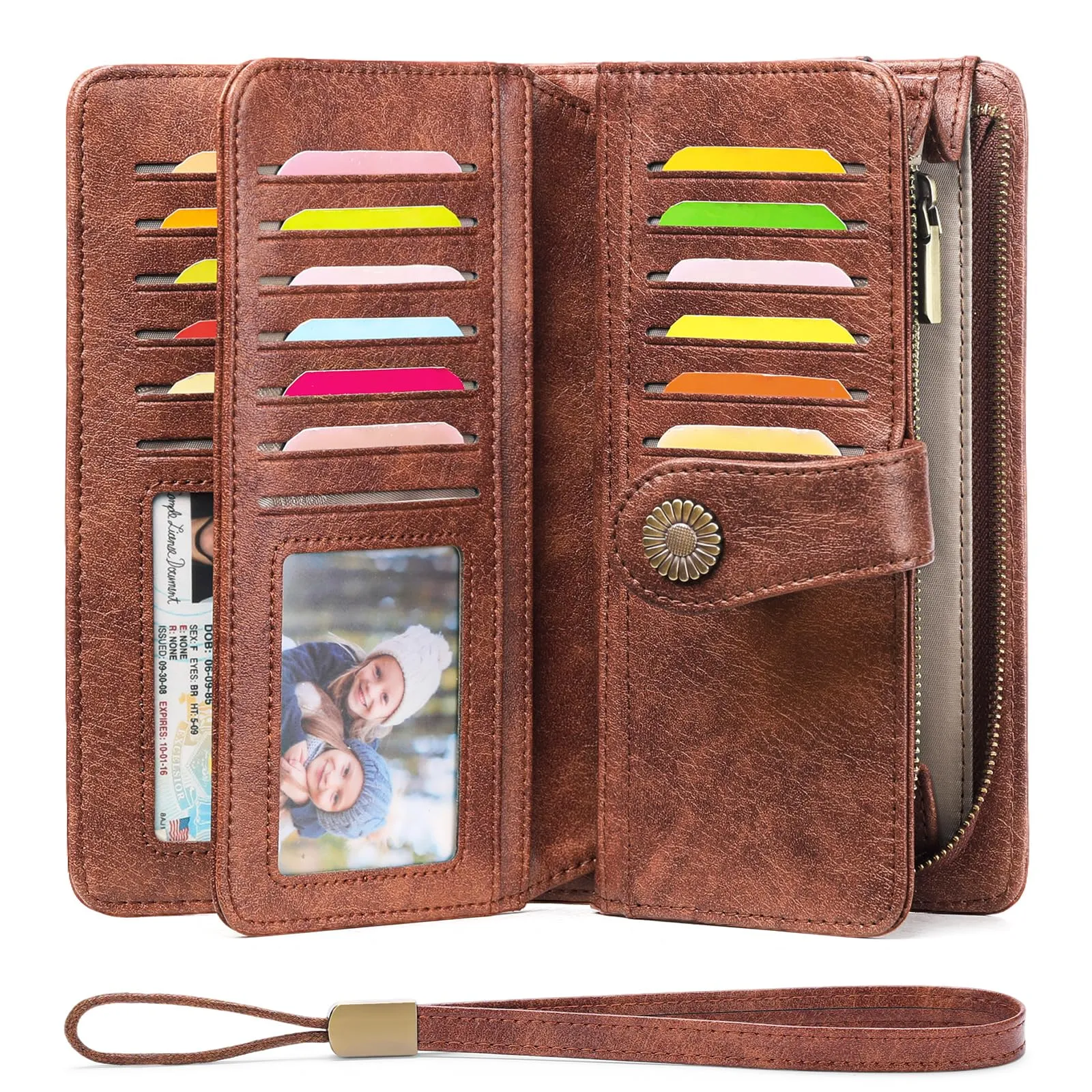 SENDEFN Portafoglio Donna in Pelle con Blocco RFID e Cerniera, 24 Slot per Carte - immagine 4