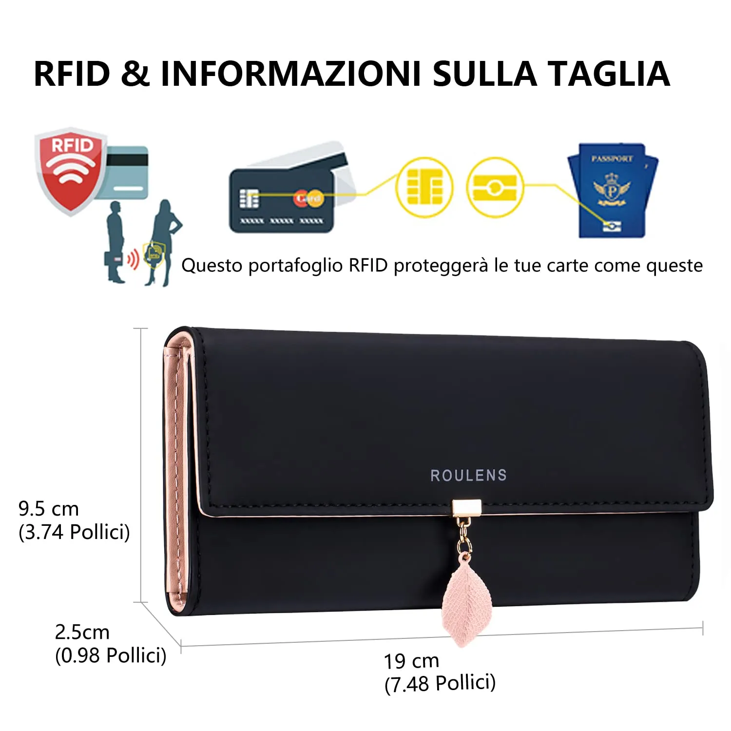 Roulens Portafoglio da Donna in Pelle Sintetica con Blocco RFID e Chiusura a Foglia - immagine 2