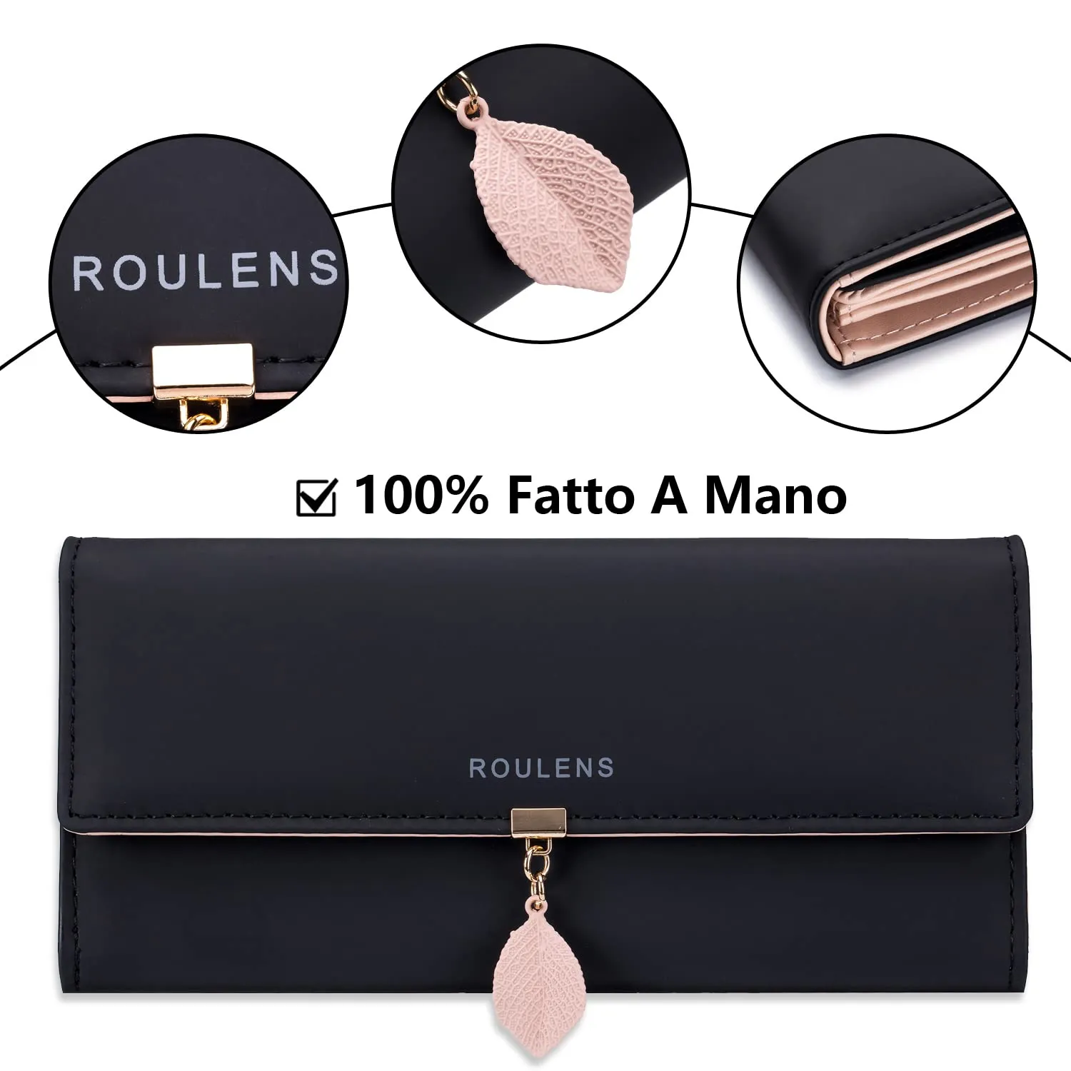 Roulens Portafoglio da Donna in Pelle Sintetica con Blocco RFID e Chiusura a Foglia - immagine 4